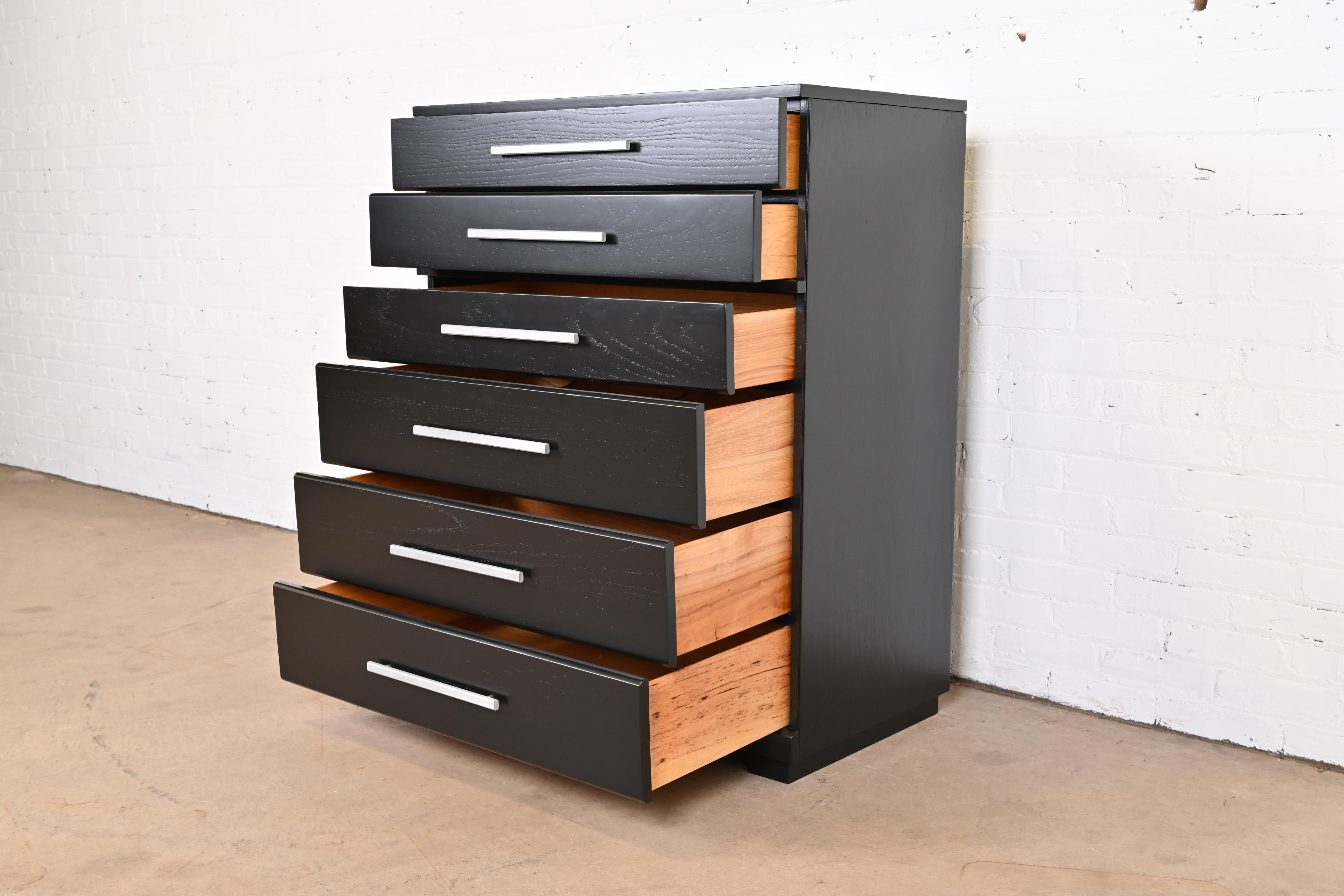 1950s Raymond Loewy for Mengel Mid-Century Modern Black Lacquered Highboy Dresser, Newly Refinished - Image 6