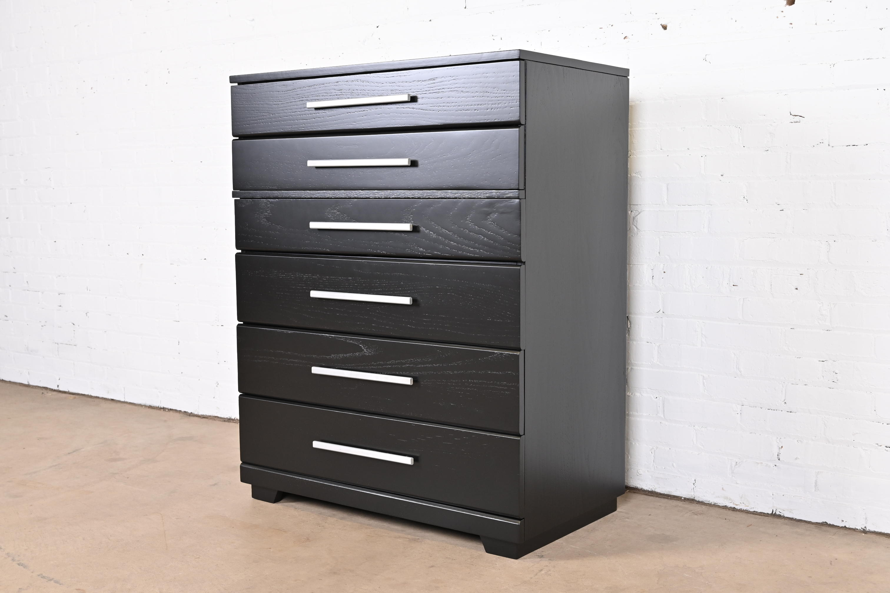 1950s Raymond Loewy for Mengel Mid-Century Modern Black Lacquered Highboy Dresser, Newly Refinished - Image 2
