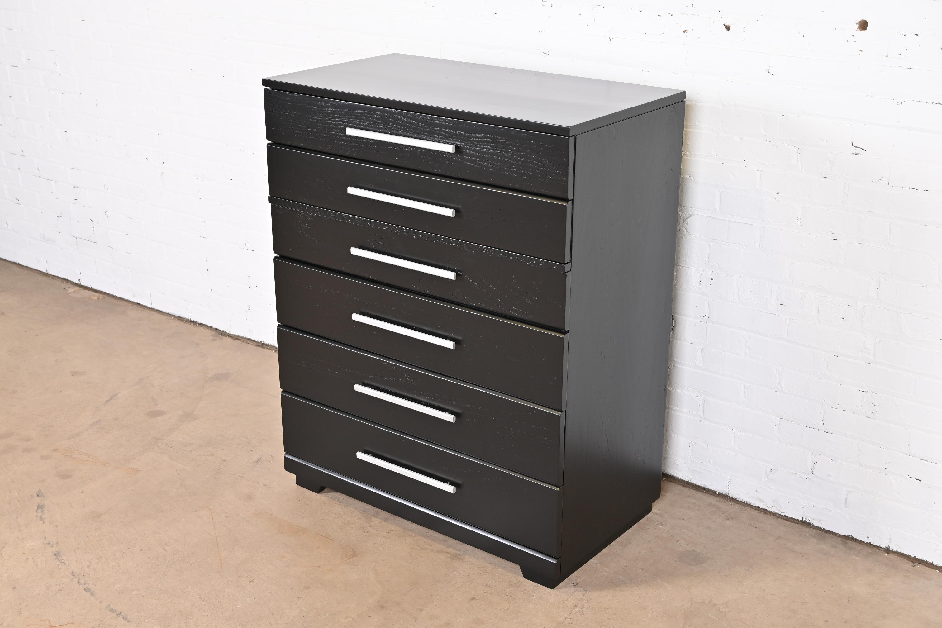 1950s Raymond Loewy for Mengel Mid-Century Modern Black Lacquered Highboy Dresser, Newly Refinished - Image 3