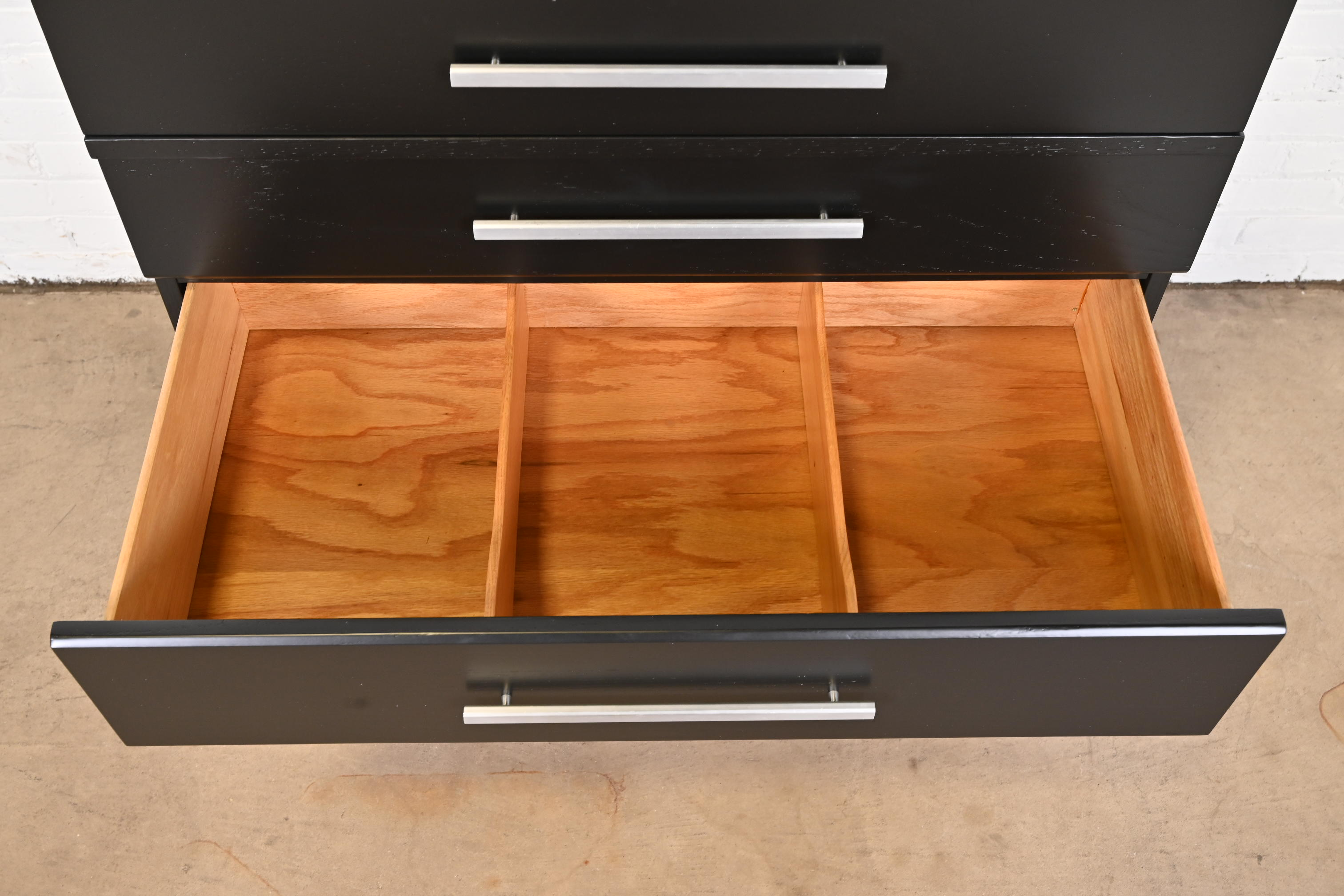 1950s Raymond Loewy for Mengel Mid-Century Modern Black Lacquered Highboy Dresser, Newly Refinished - Image 8