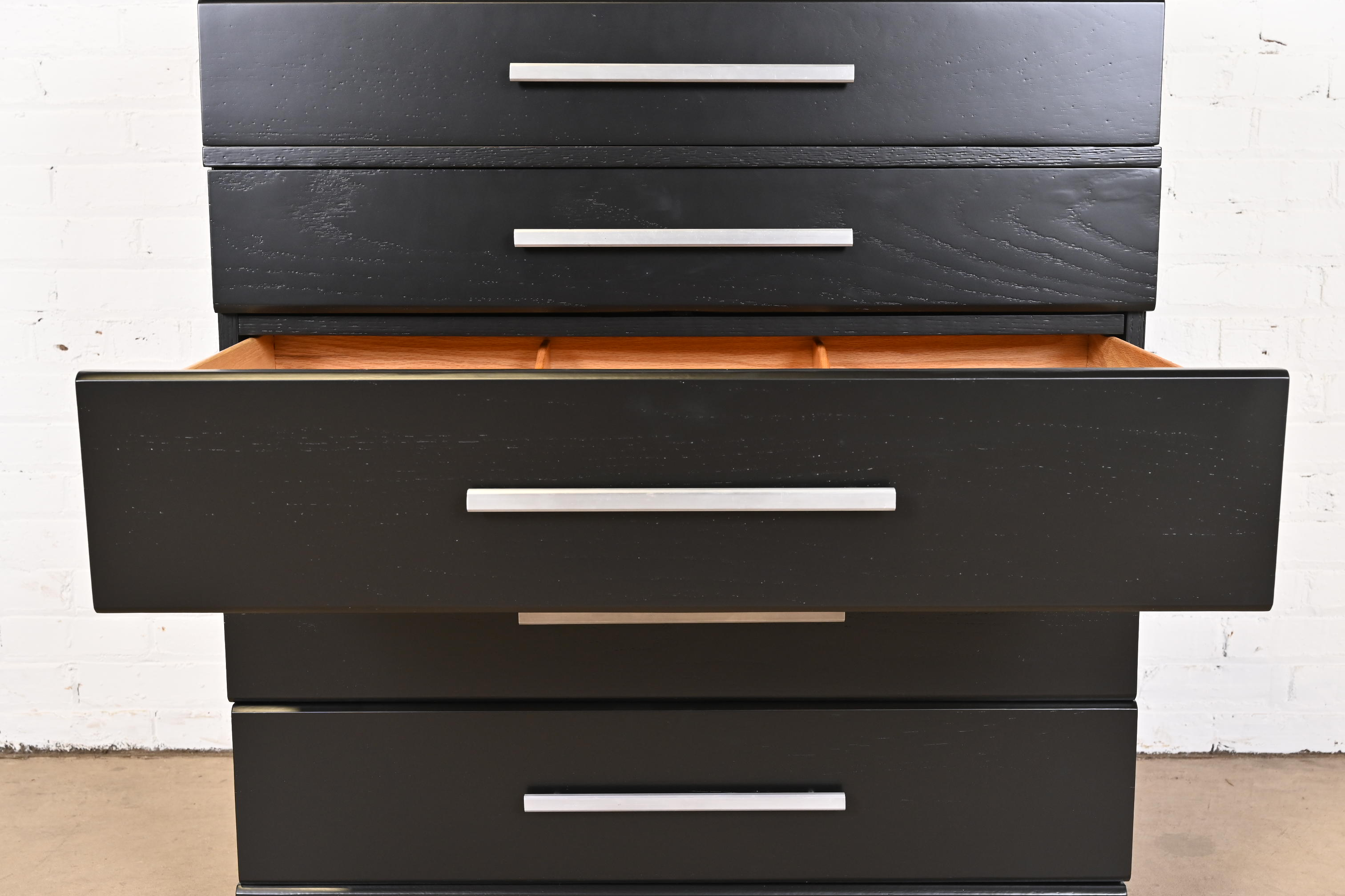 1950s Raymond Loewy for Mengel Mid-Century Modern Black Lacquered Highboy Dresser, Newly Refinished - Image 7