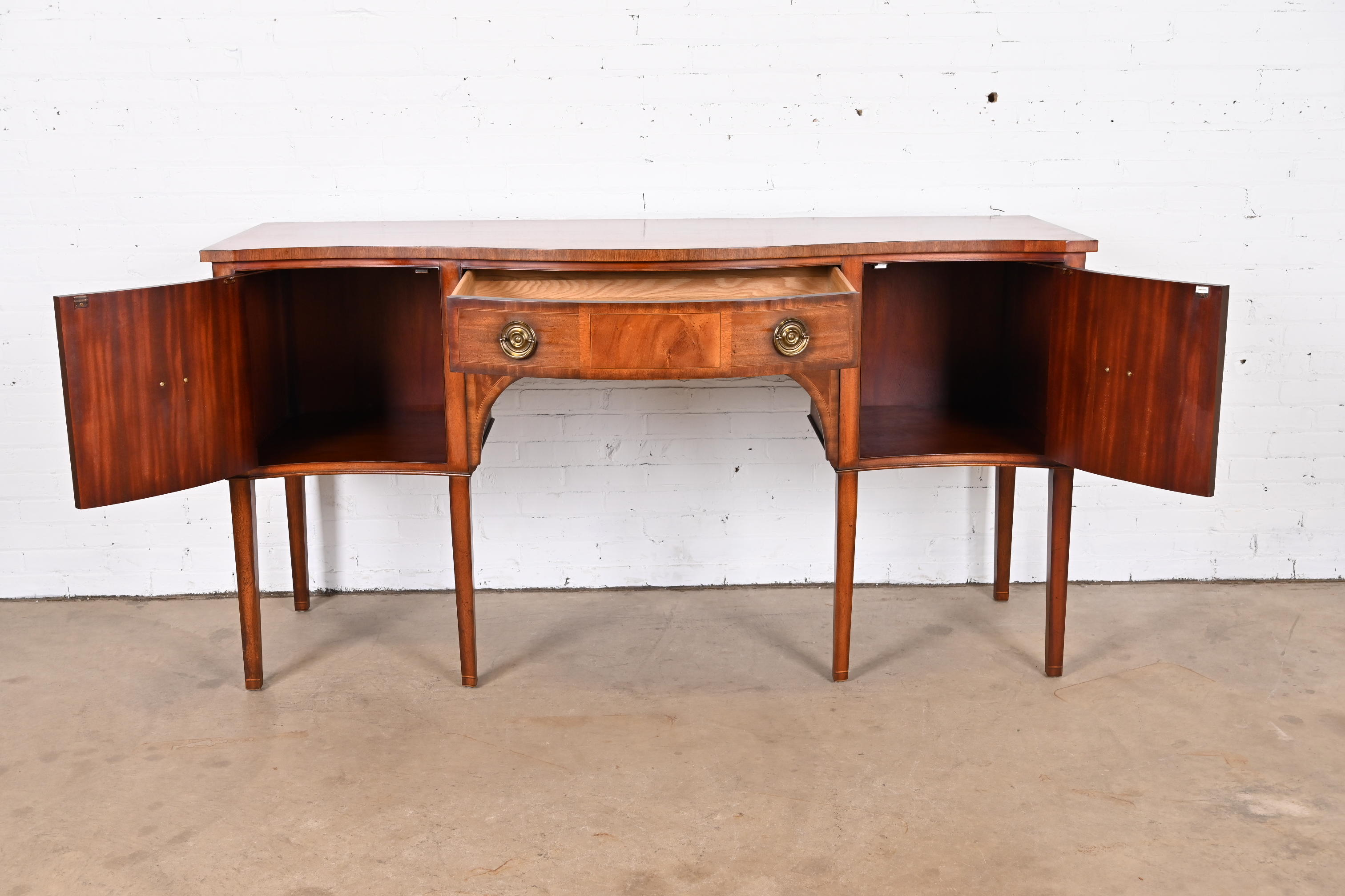 Baker Furniture Georgian Banded Mahogany Serpentine Front Sideboard Credenza - Image 5