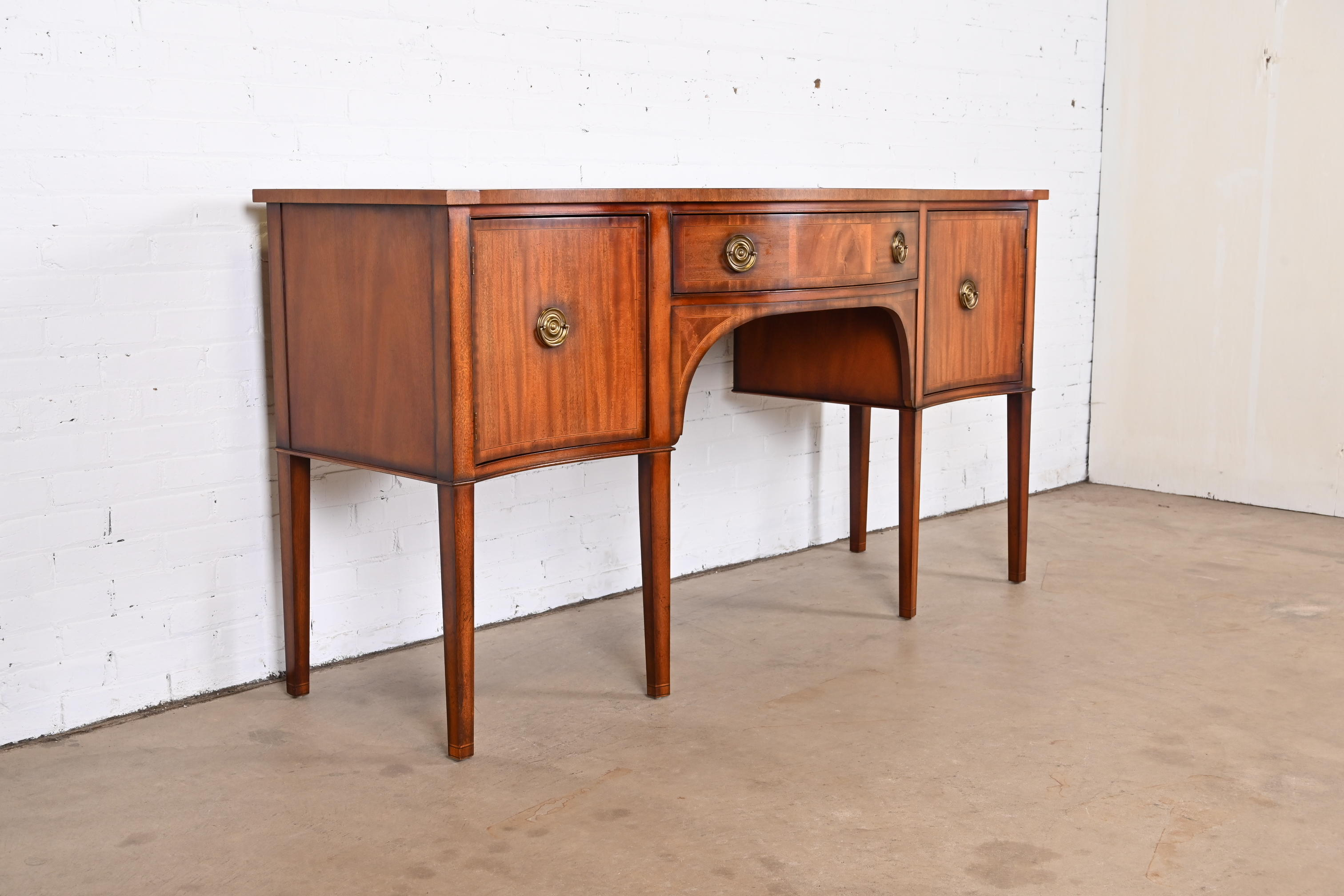 Baker Furniture Georgian Banded Mahogany Serpentine Front Sideboard Credenza - Image 3