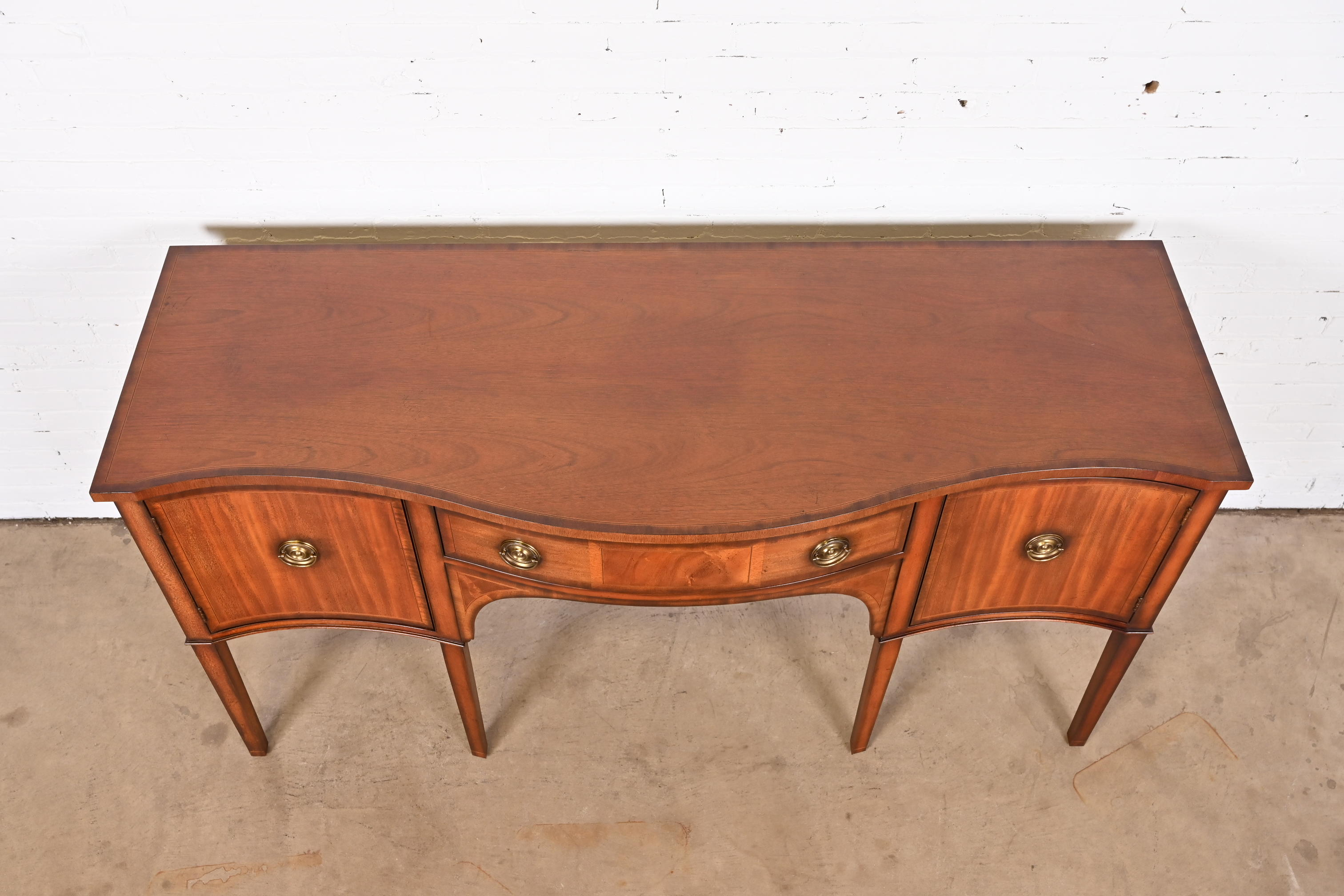 Baker Furniture Georgian Banded Mahogany Serpentine Front Sideboard Credenza - Image 4