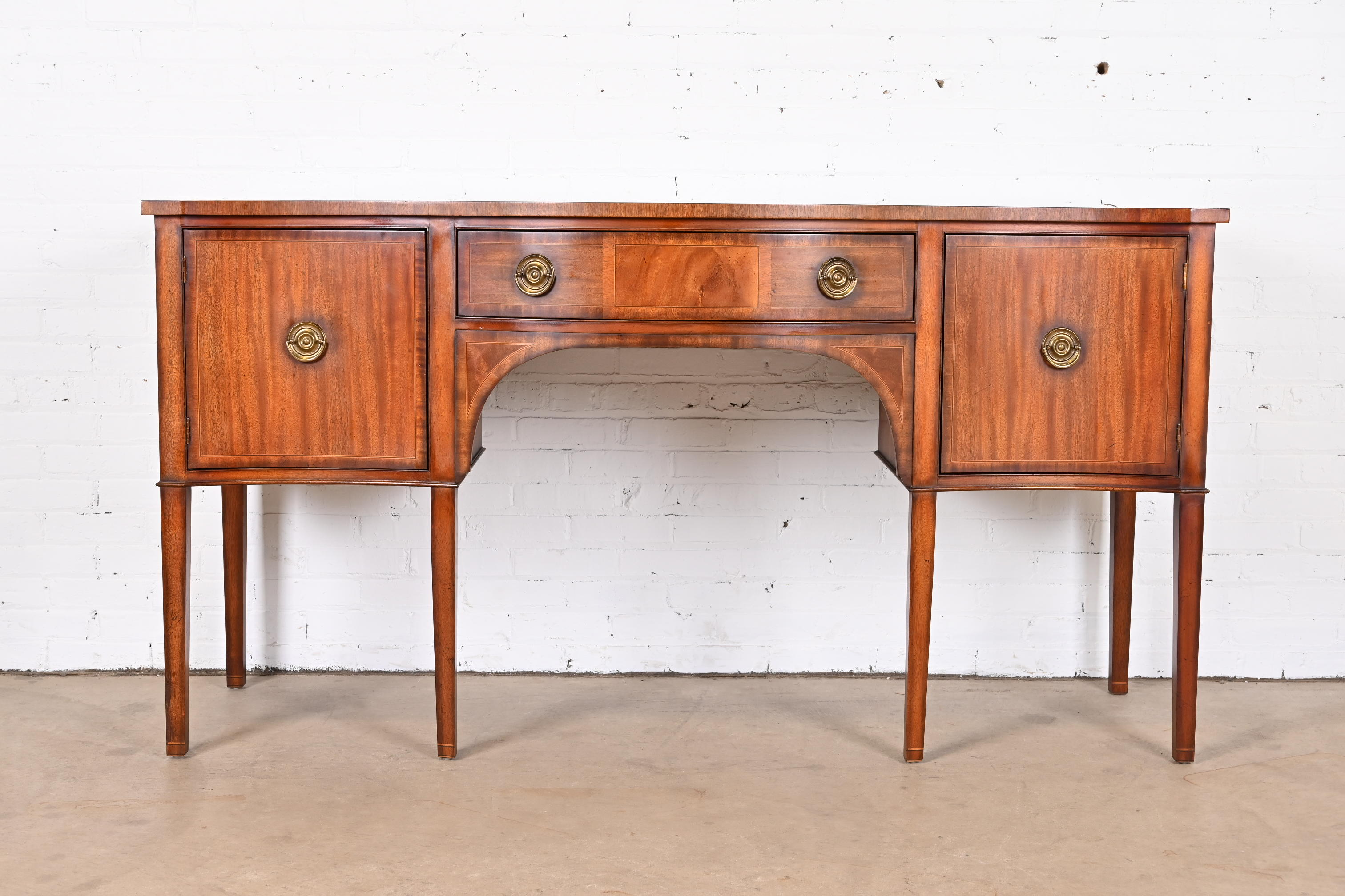 Baker Furniture Georgian Banded Mahogany Serpentine Front Sideboard Credenza