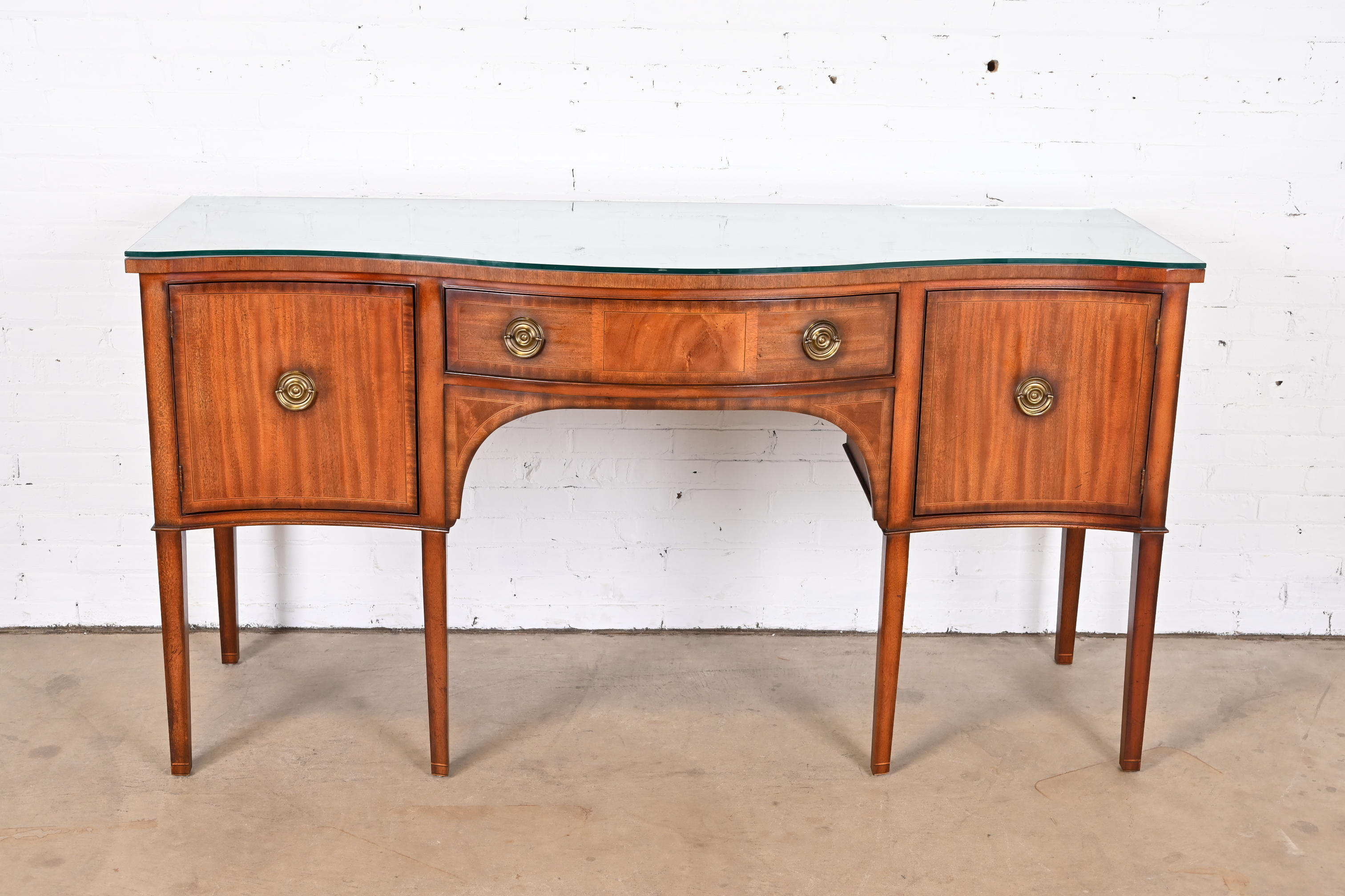 Baker Furniture Georgian Banded Mahogany Serpentine Front Sideboard Credenza - Image 11