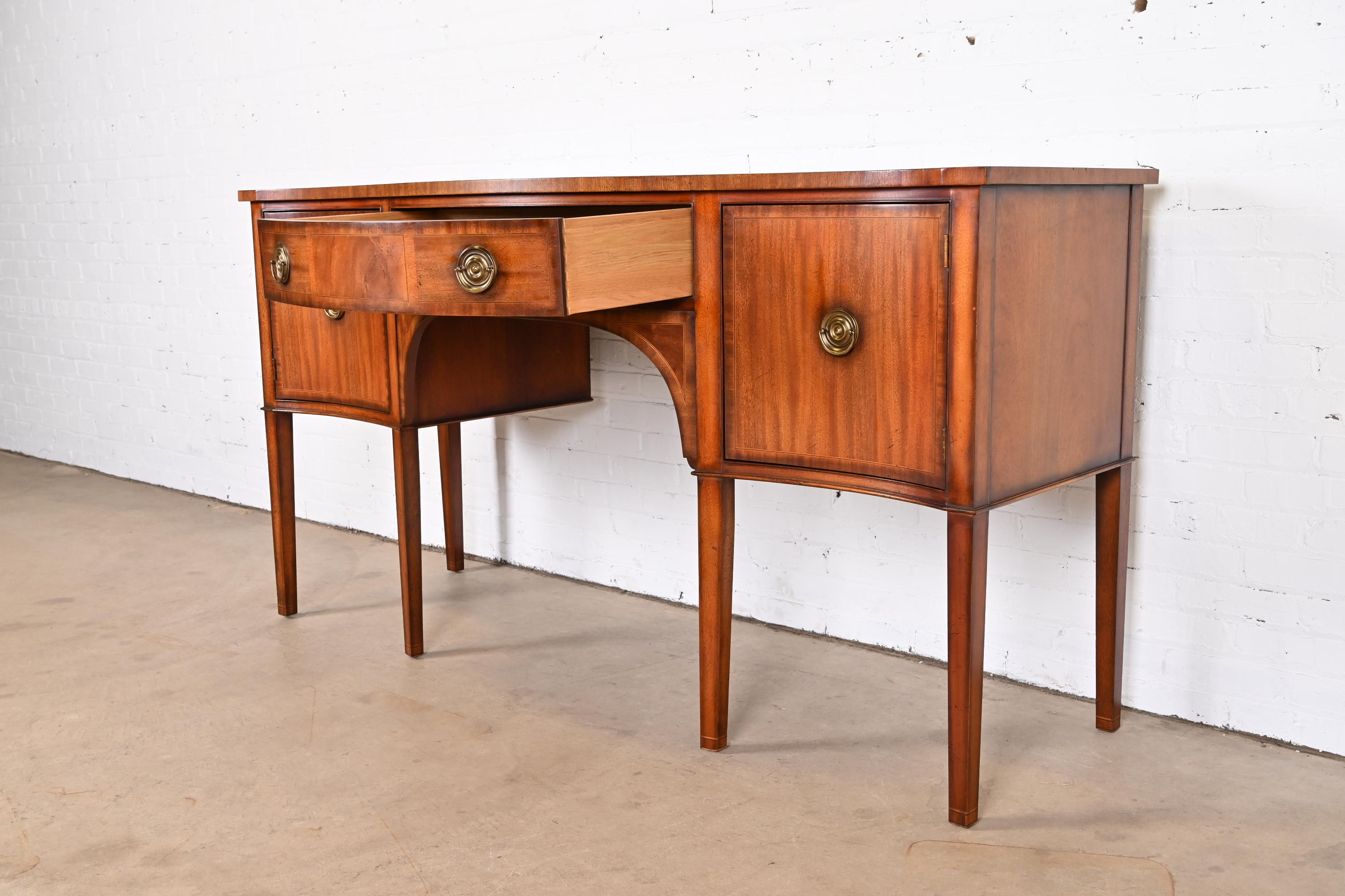Baker Furniture Georgian Banded Mahogany Serpentine Front Sideboard Credenza - Image 7