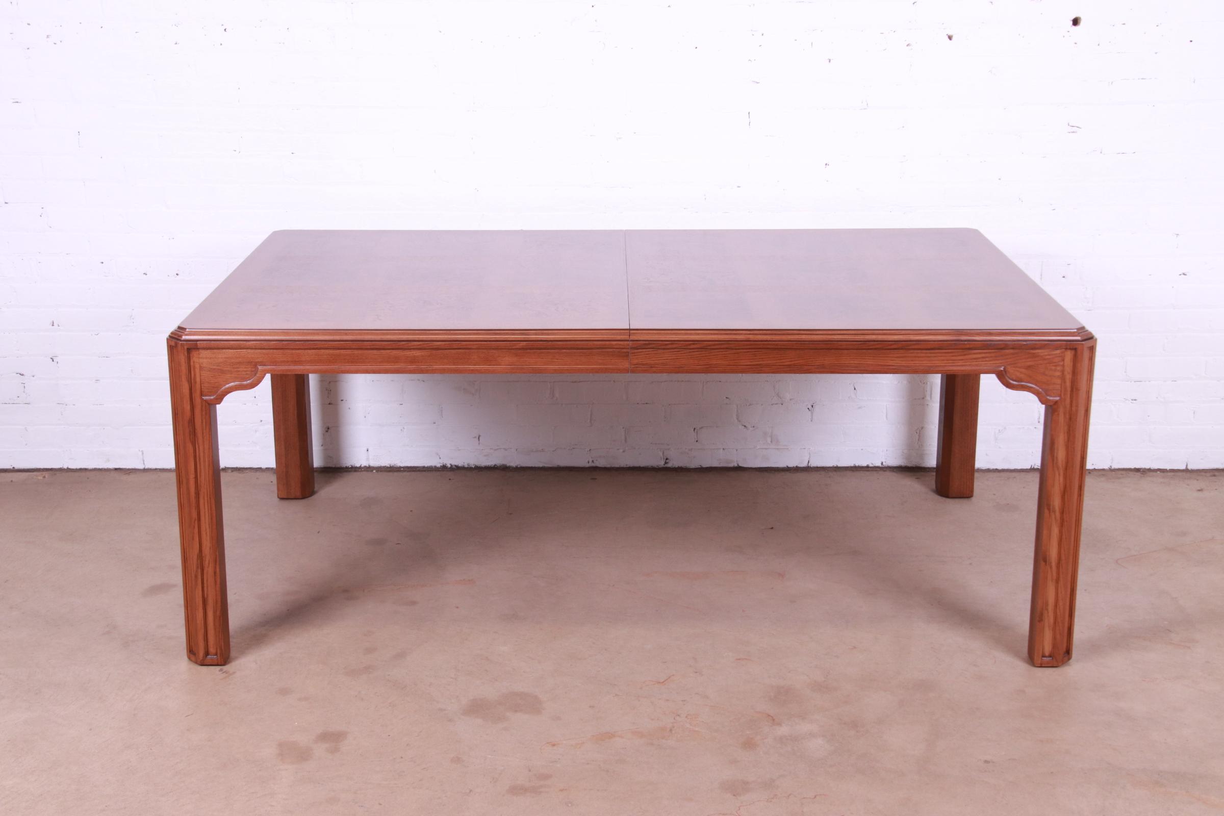 Drexel Heritage Mid-Century Modern Oak and Burl Wood Extension Dining Table, Newly Refinished - Image 9
