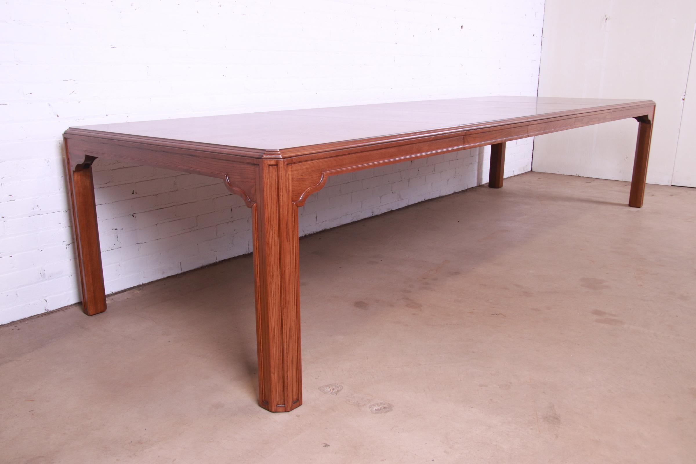 Drexel Heritage Mid-Century Modern Oak and Burl Wood Extension Dining Table, Newly Refinished - Image 6