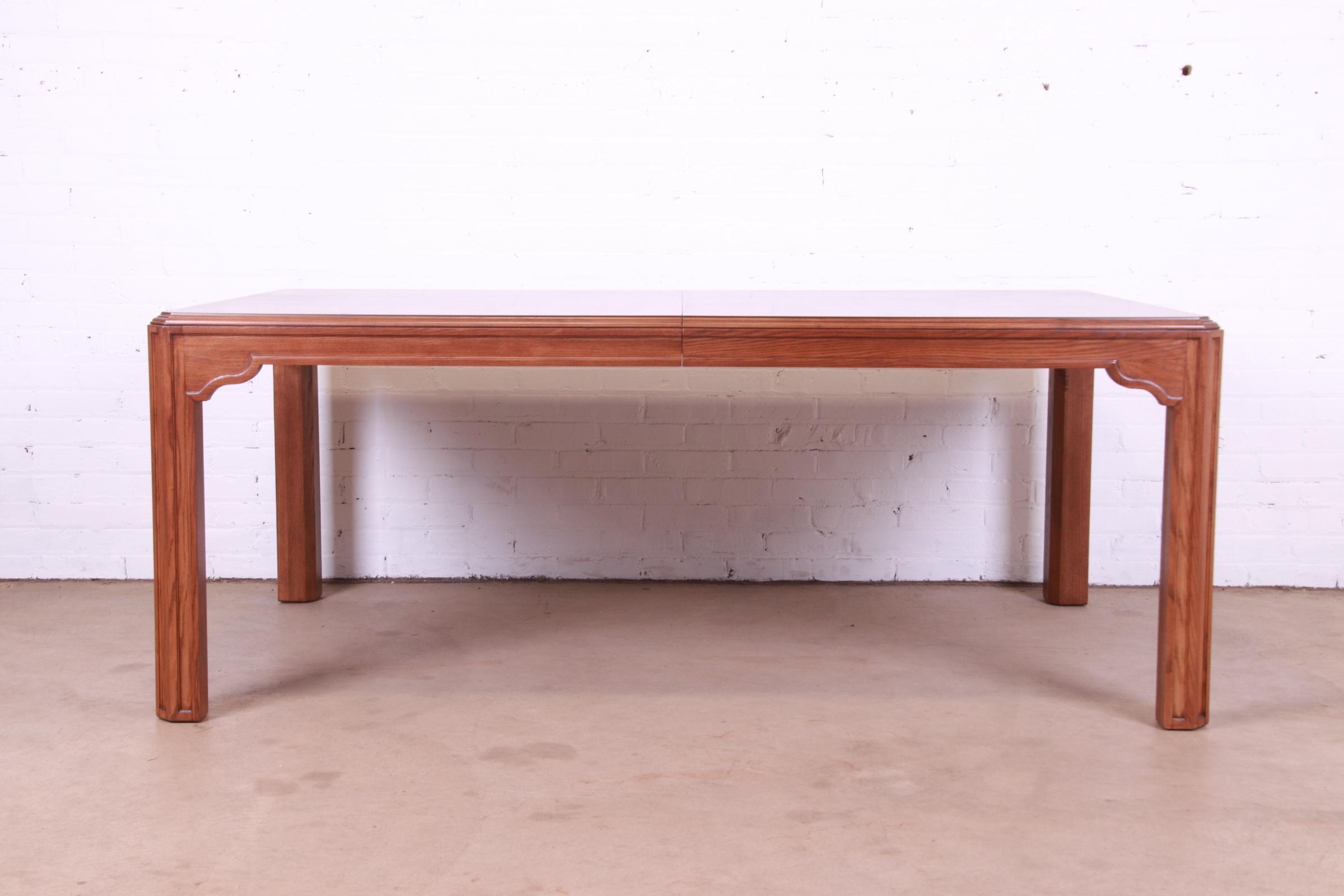 Drexel Heritage Mid-Century Modern Oak and Burl Wood Extension Dining Table, Newly Refinished - Image 10