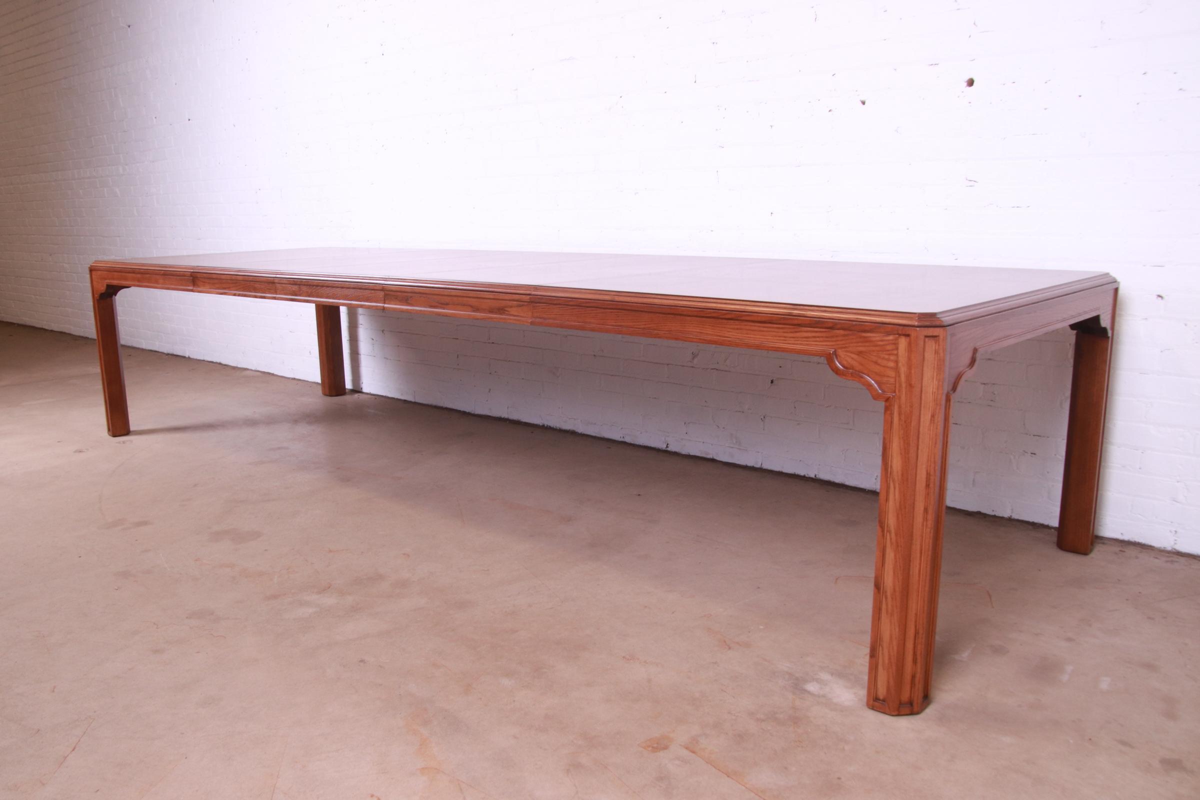 Drexel Heritage Mid-Century Modern Oak and Burl Wood Extension Dining Table, Newly Refinished - Image 4
