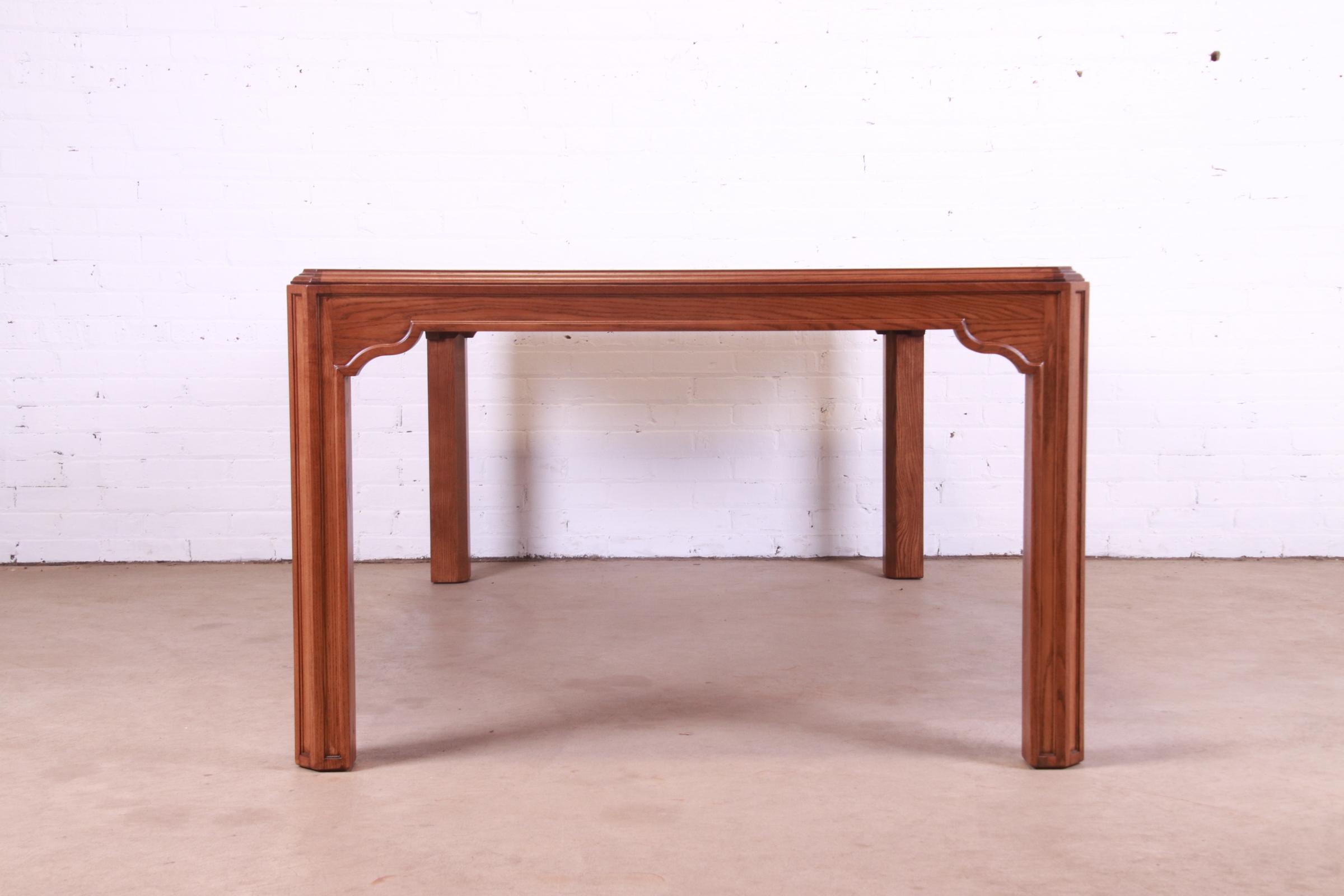 Drexel Heritage Mid-Century Modern Oak and Burl Wood Extension Dining Table, Newly Refinished - Image 12