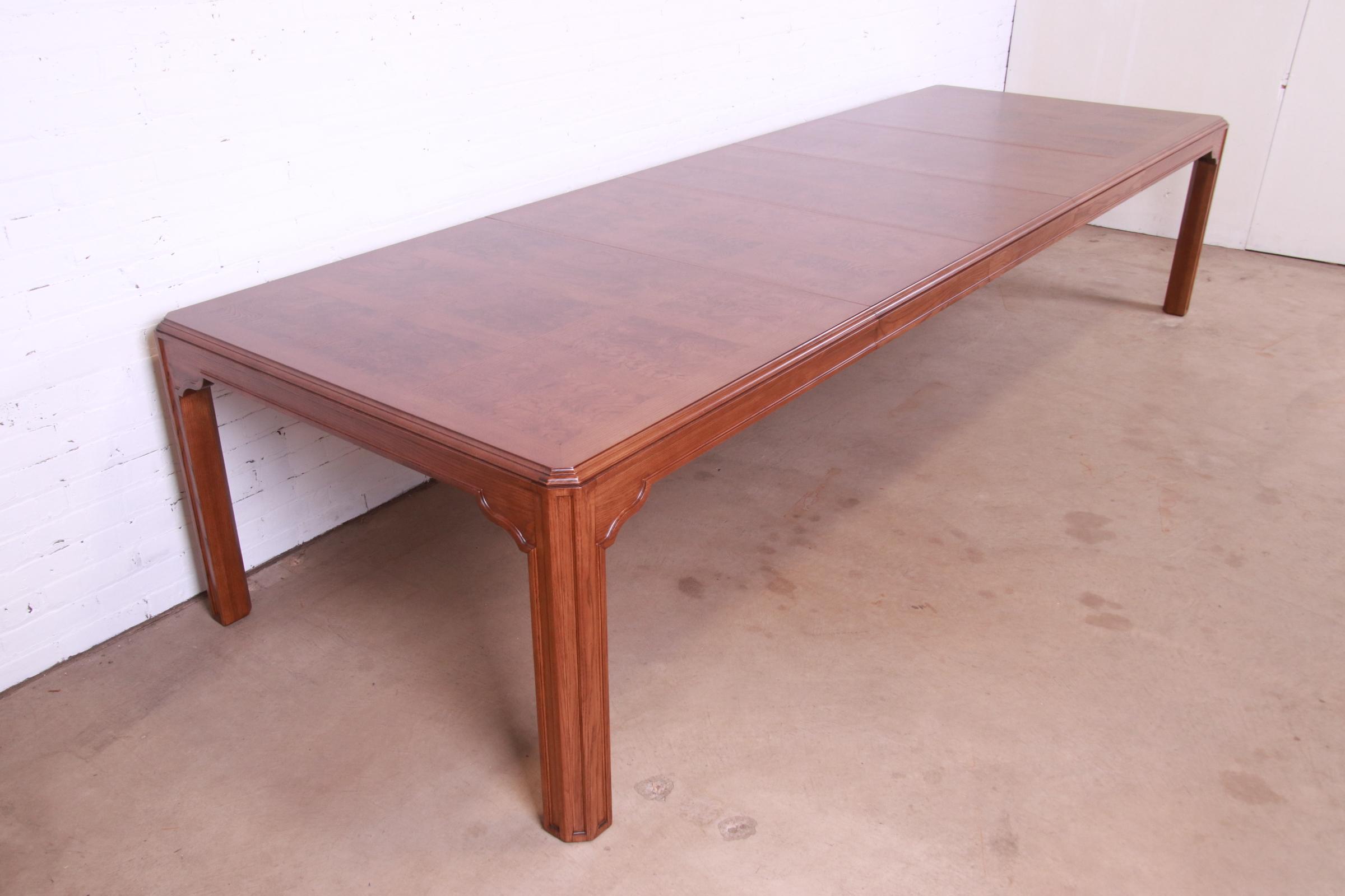 Drexel Heritage Mid-Century Modern Oak and Burl Wood Extension Dining Table, Newly Refinished - Image 5