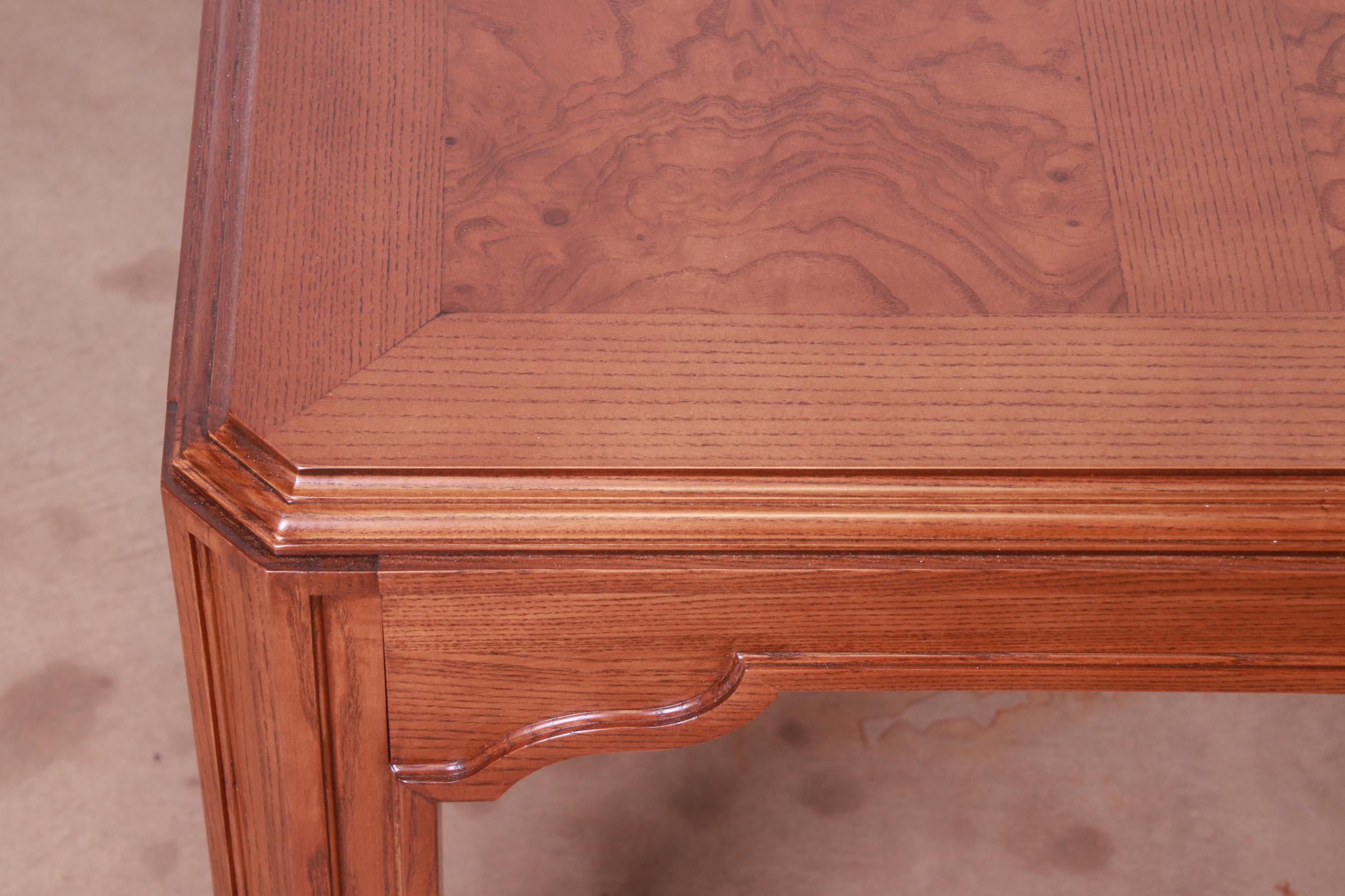 Drexel Heritage Mid-Century Modern Oak and Burl Wood Extension Dining Table, Newly Refinished - Image 8