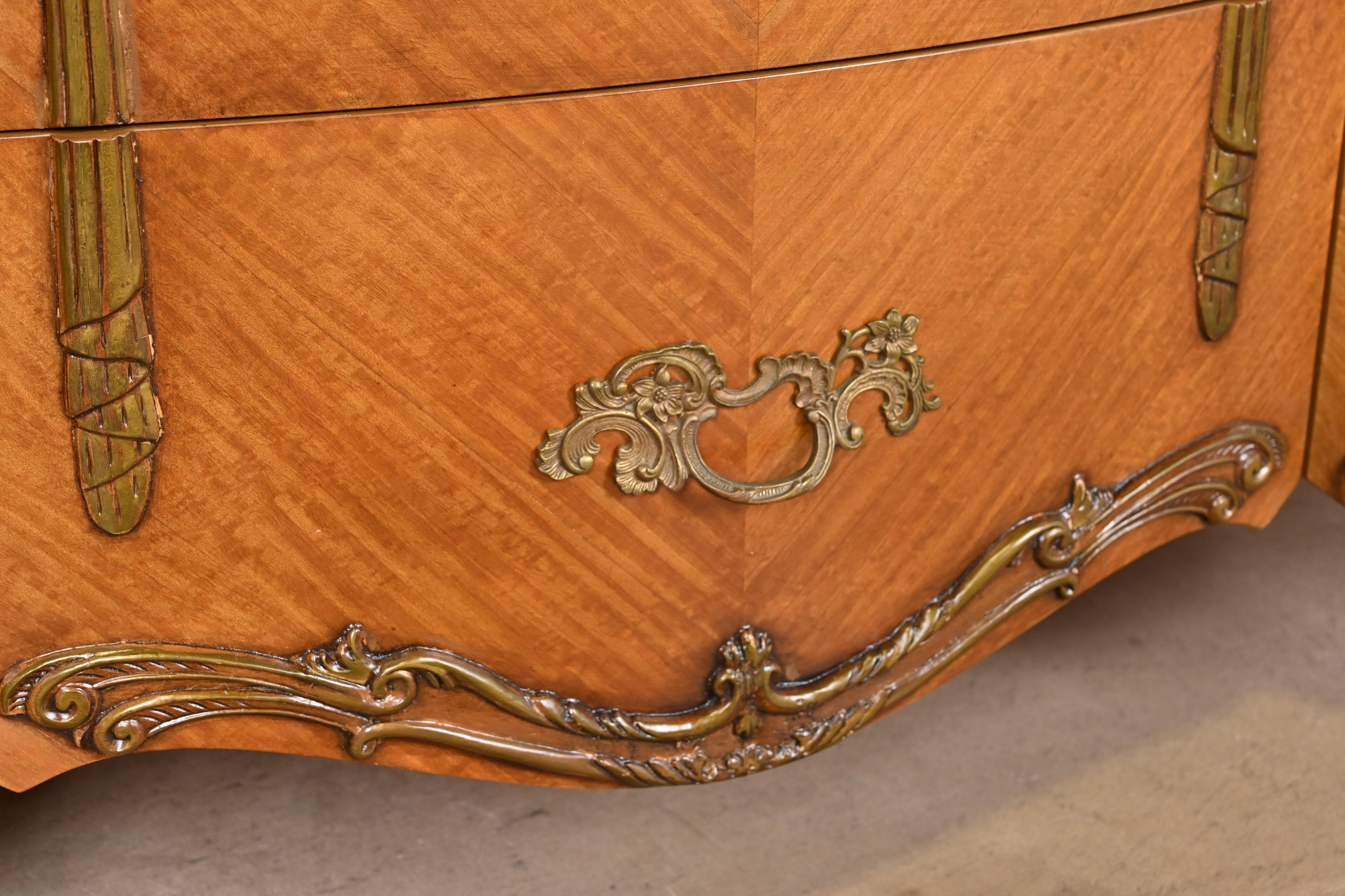 Romweber French Rococo Louis XV Satinwood and Parcel Painted Triple Dresser, Newly Restored - Image 10