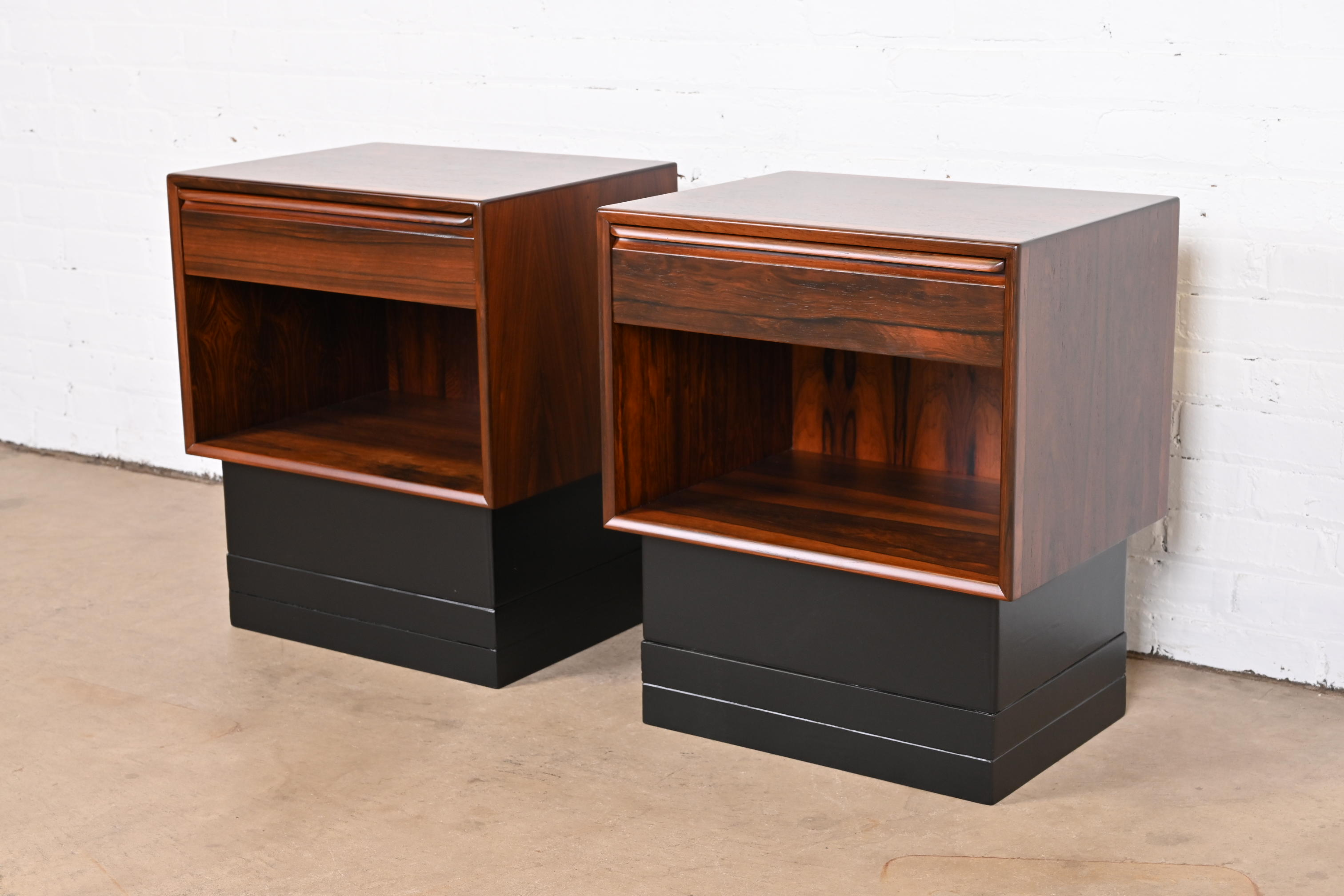 Westnofa Scandinavian Modern Rosewood Nightstands, Newly Refinished