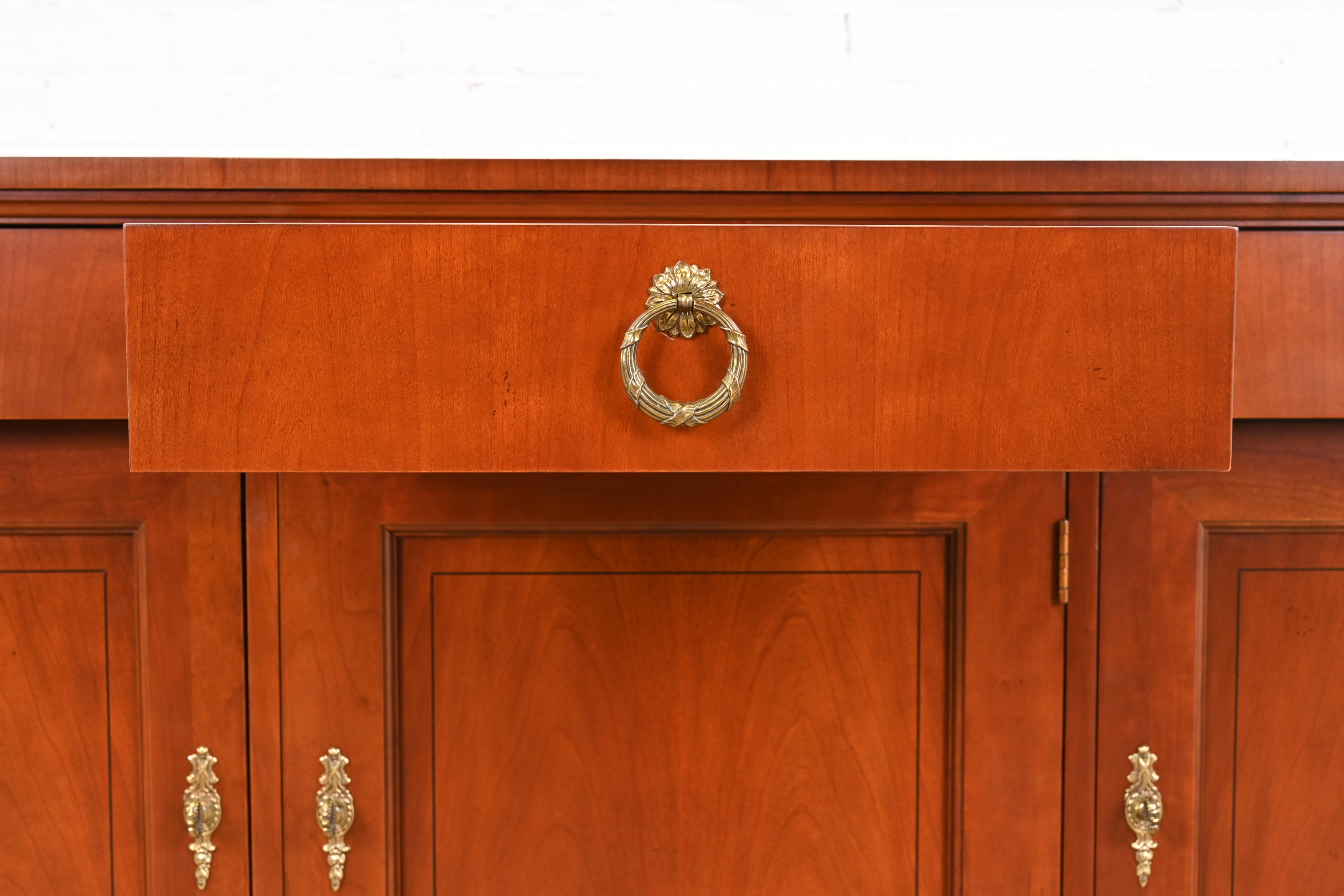1980s Baker Furniture Neoclassical Cherry Wood and Parcel Ebonized Credenza - Image 8