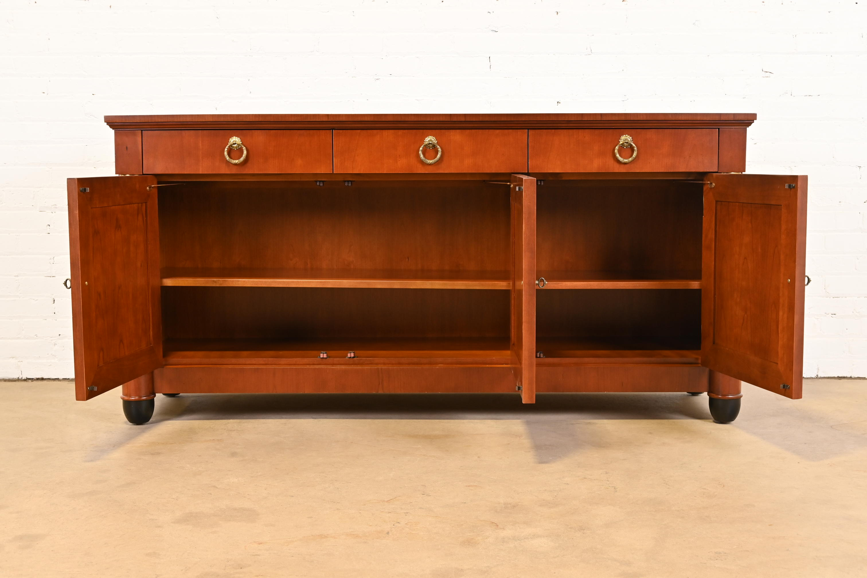 1980s Baker Furniture Neoclassical Cherry Wood and Parcel Ebonized Credenza - Image 9