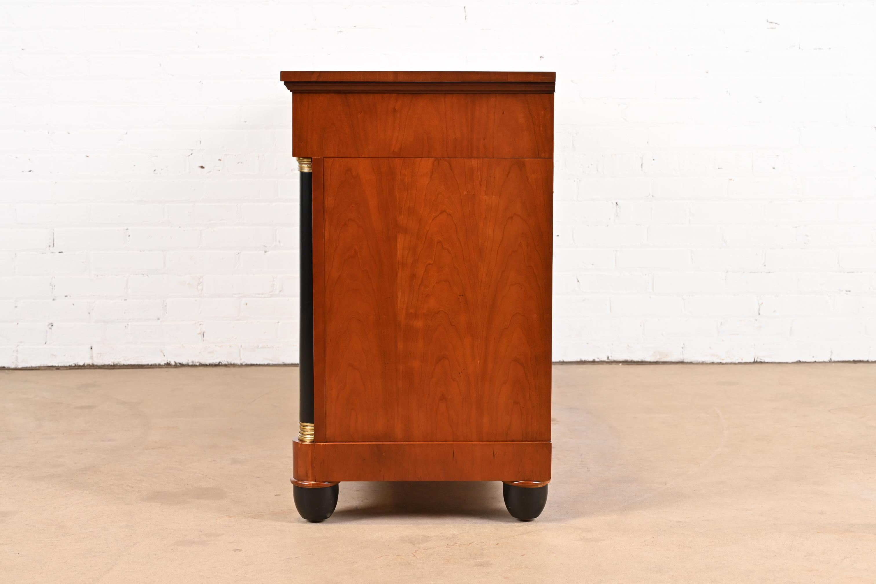 1980s Baker Furniture Neoclassical Cherry Wood and Parcel Ebonized Credenza - Image 12