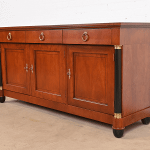 1980s Baker Furniture Neoclassical Cherry Wood and Parcel Ebonized Credenza