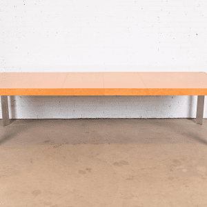 Baker Furniture Mid-Century Modern Birdseye Maple and Chrome Extension Dining Table, Newly Refinished