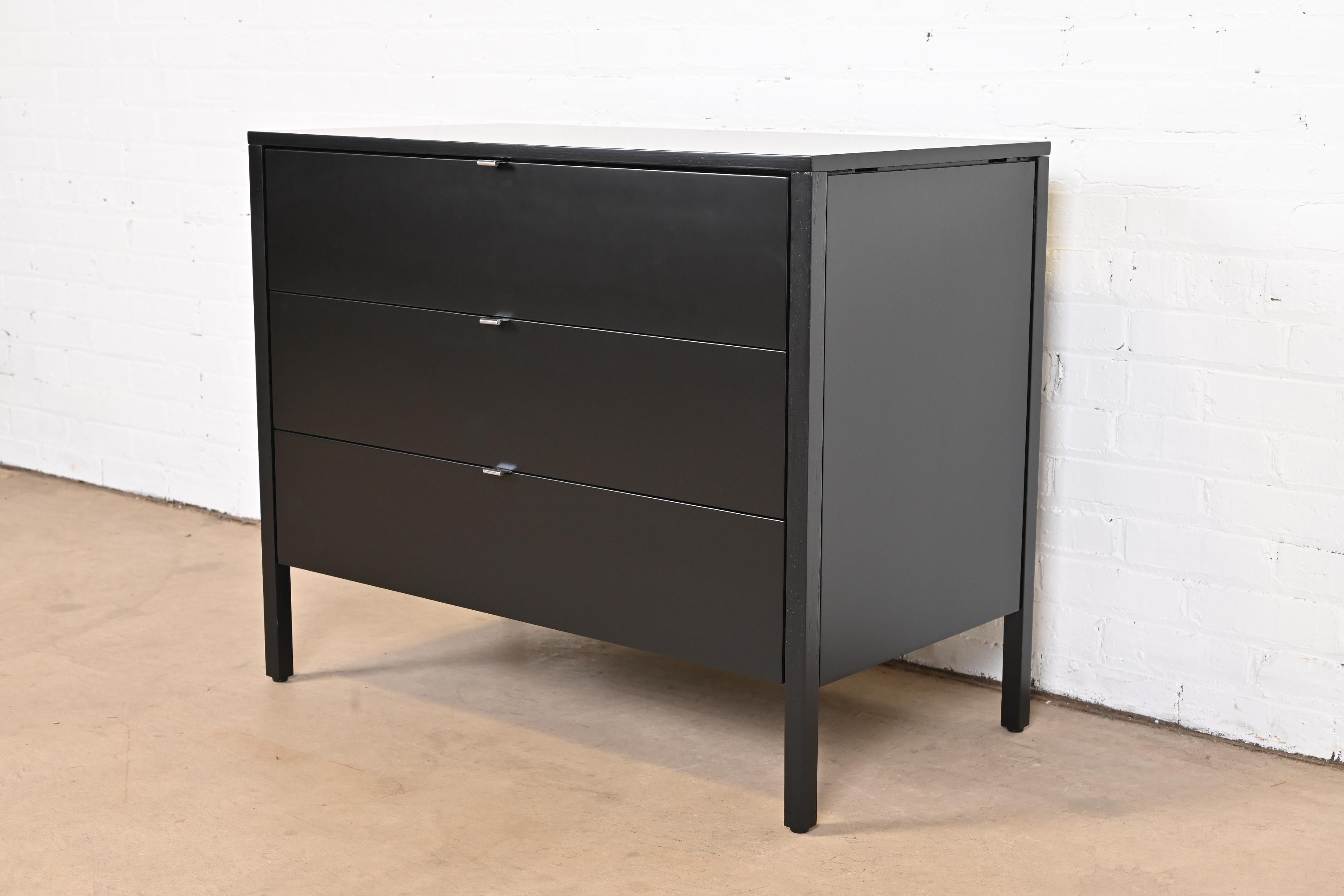 Florence Knoll Mid-Century Modern Black Lacquered Chest of Drawers, Newly Refinished