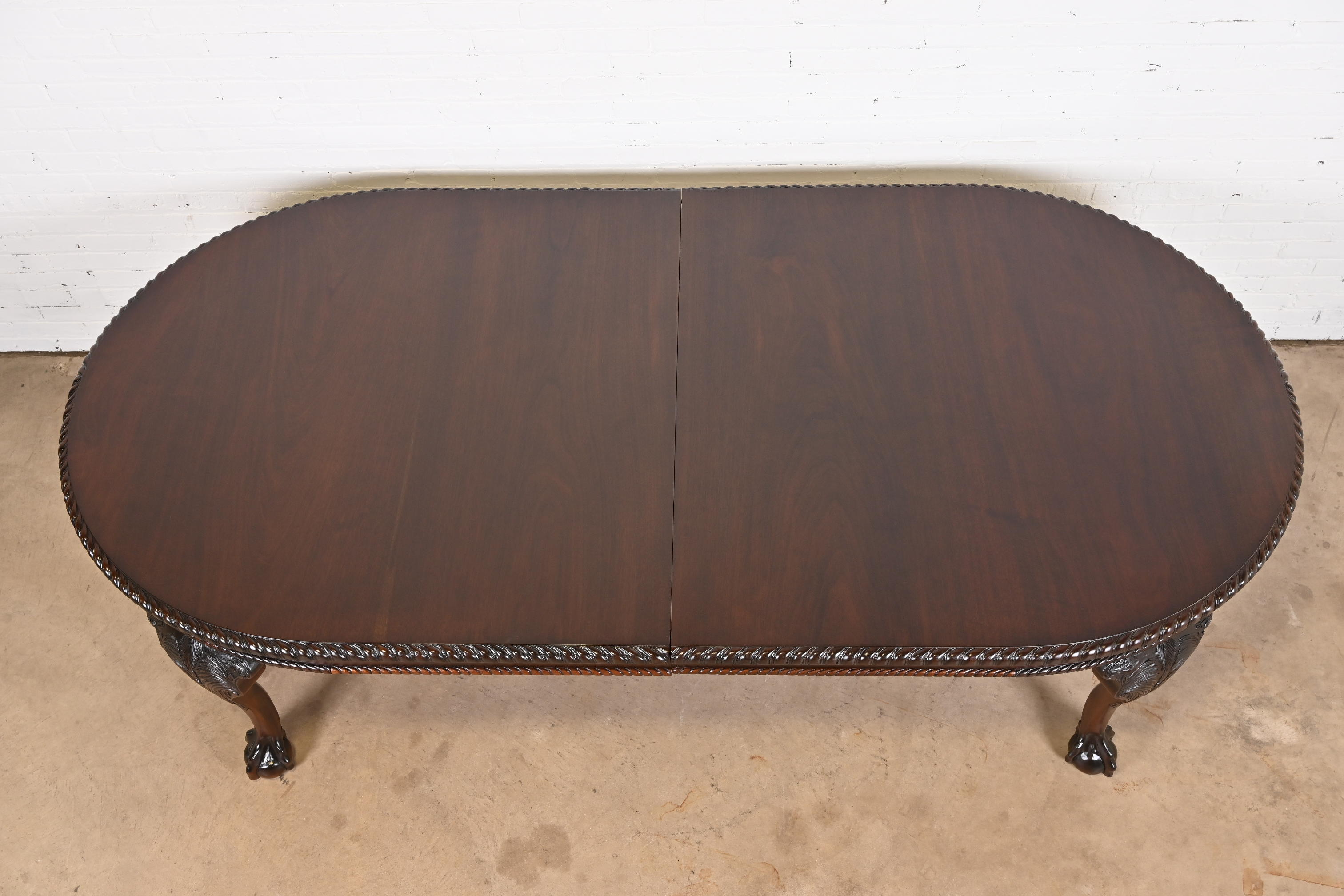 Maitland Smith Monumental English Chippendale Carved Mahogany Extension Dining Table, Newly Refinished - Image 4