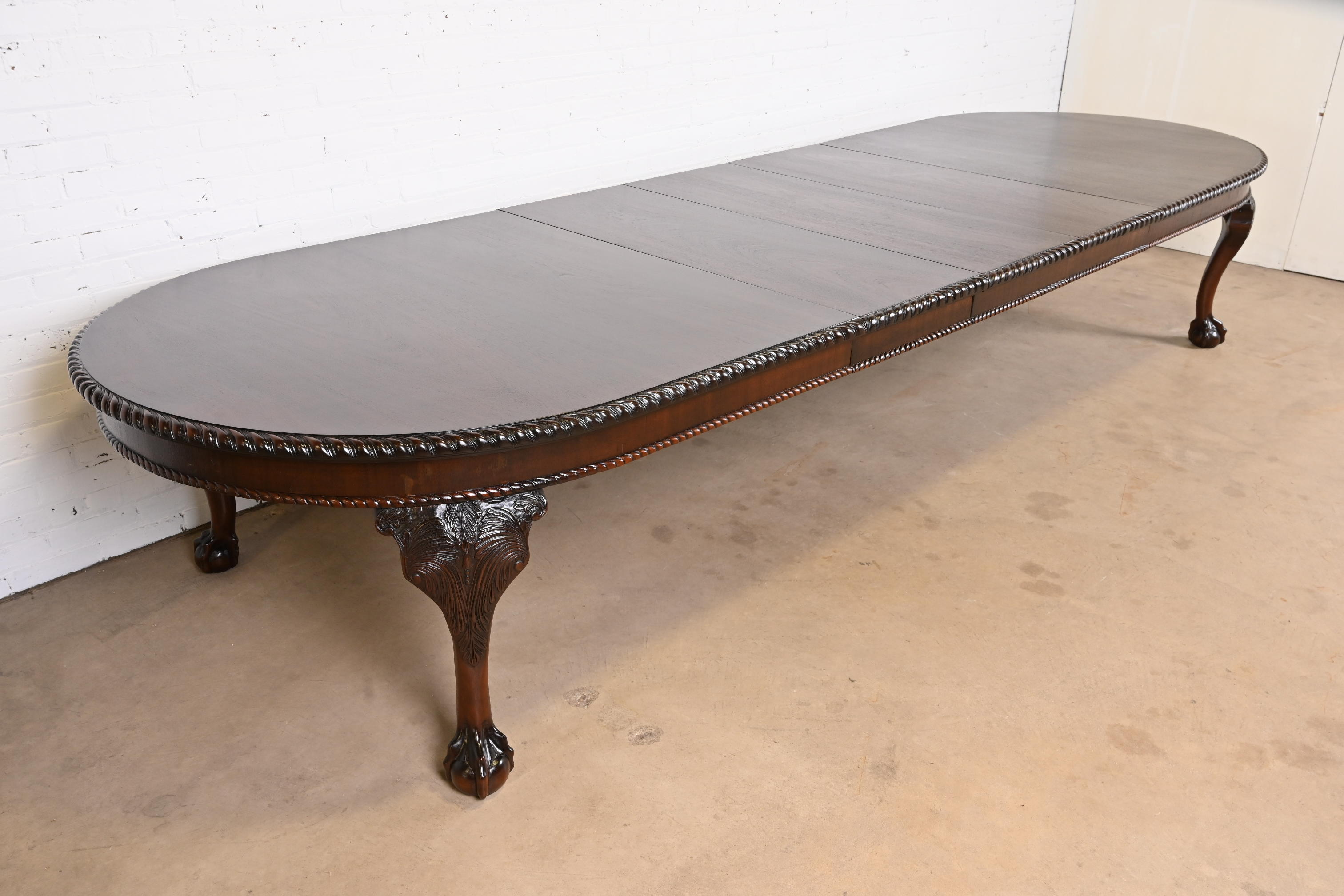 Maitland Smith Monumental English Chippendale Carved Mahogany Extension Dining Table, Newly Refinished - Image 10