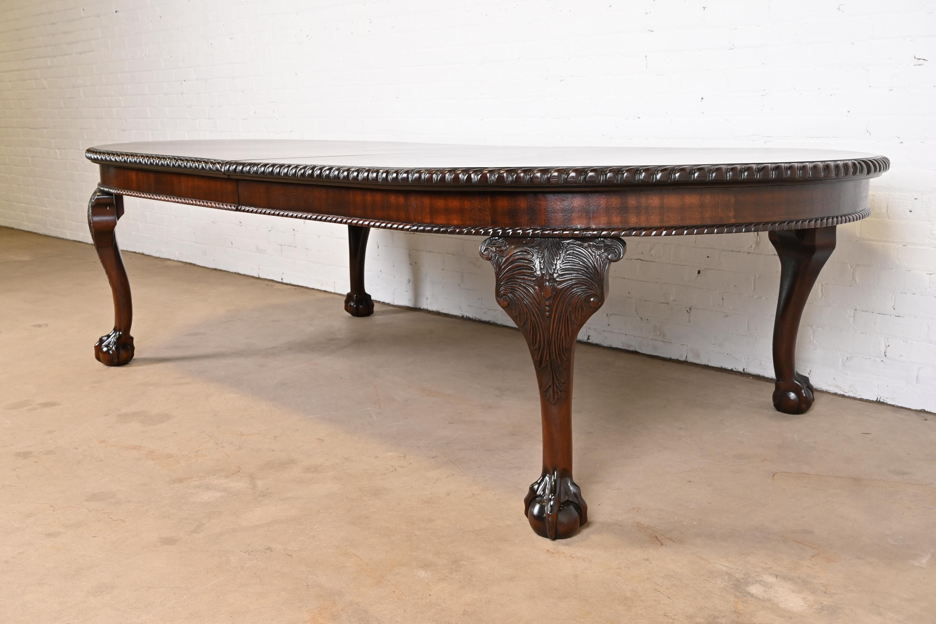 Maitland Smith Monumental English Chippendale Carved Mahogany Extension Dining Table, Newly Refinished - Image 3