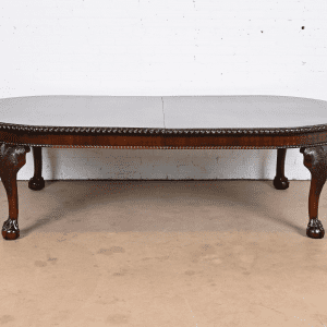 Maitland Smith Monumental English Chippendale Carved Mahogany Extension Dining Table, Newly Refinished