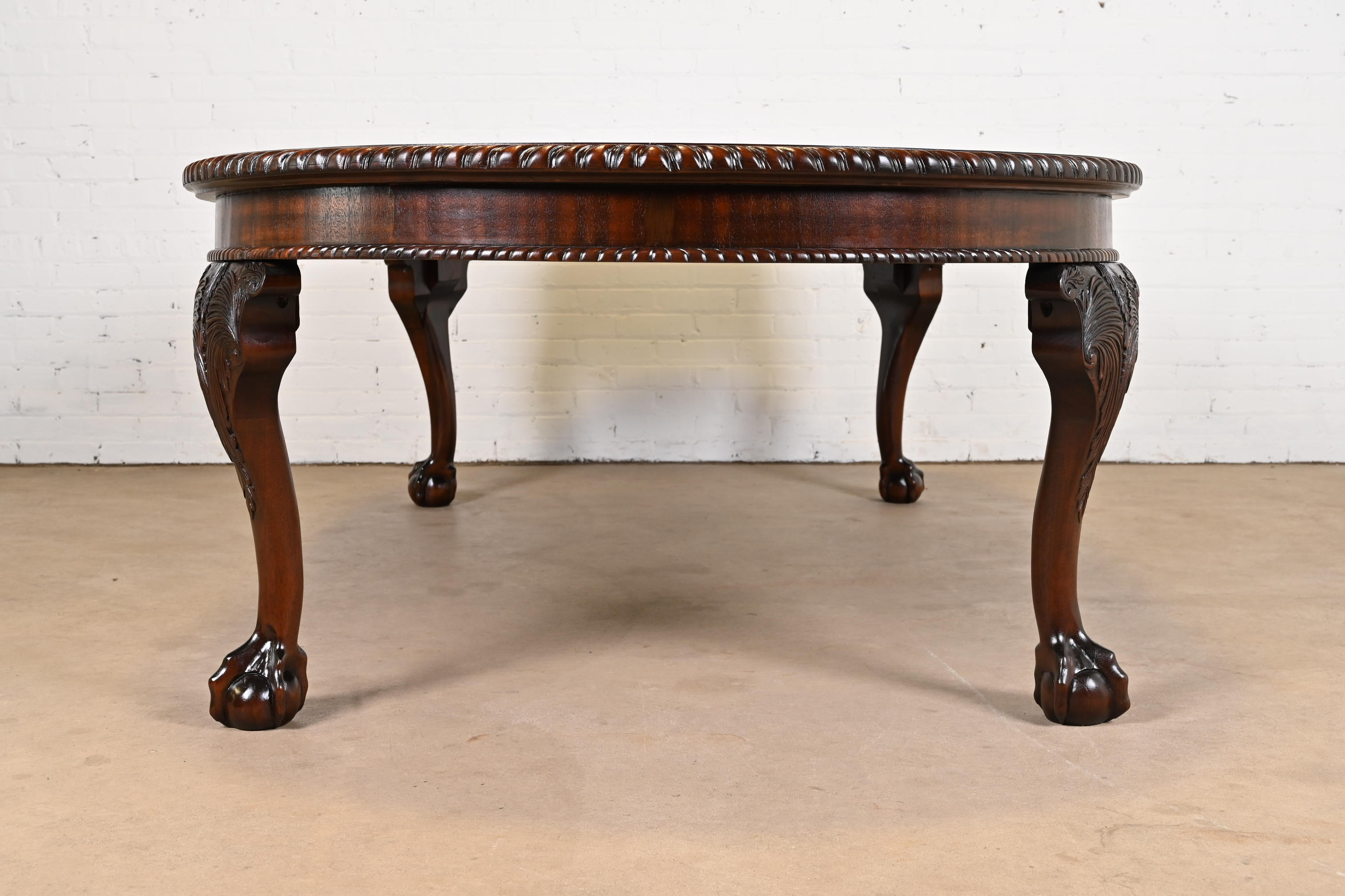 Maitland Smith Monumental English Chippendale Carved Mahogany Extension Dining Table, Newly Refinished - Image 8