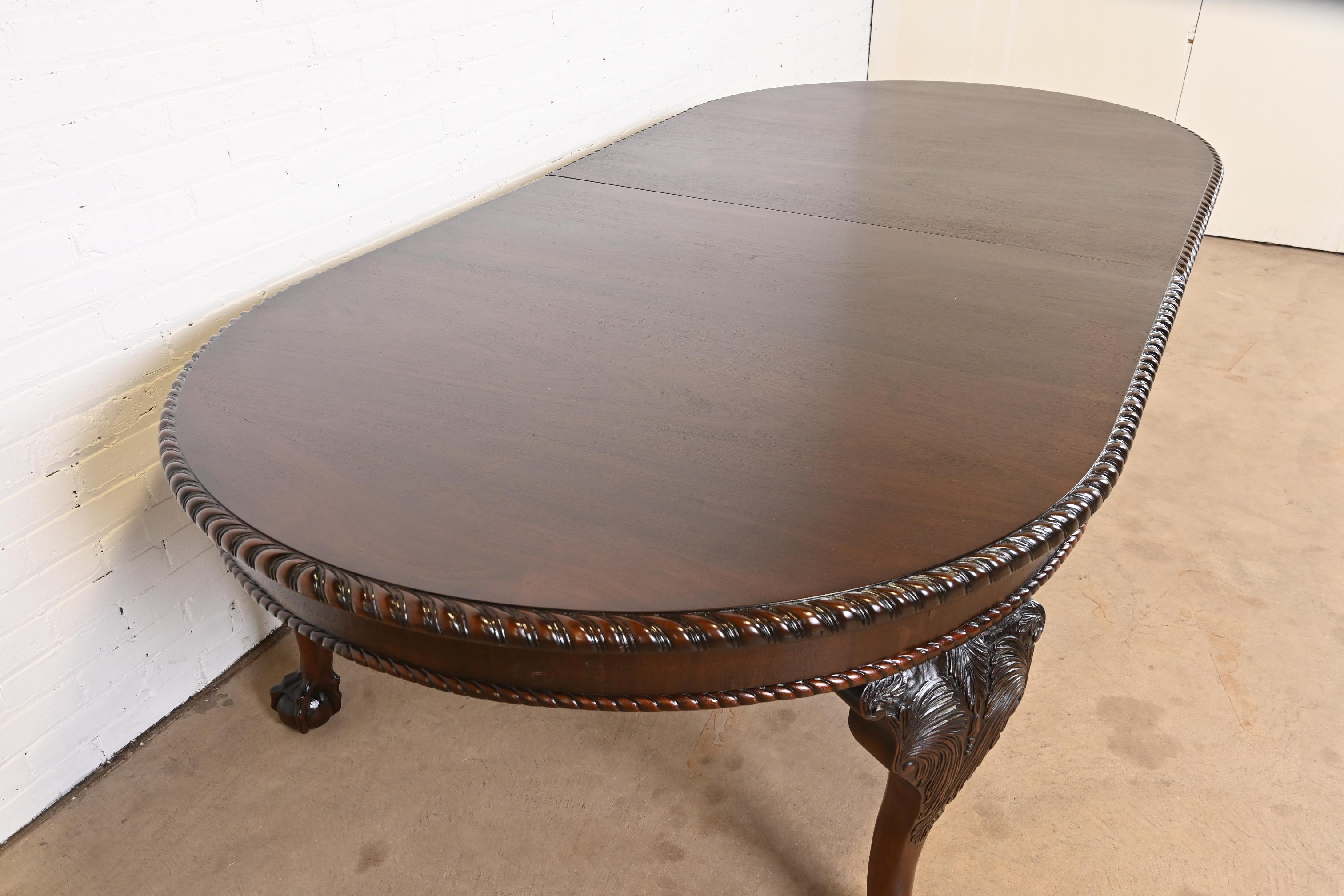 Maitland Smith Monumental English Chippendale Carved Mahogany Extension Dining Table, Newly Refinished - Image 5