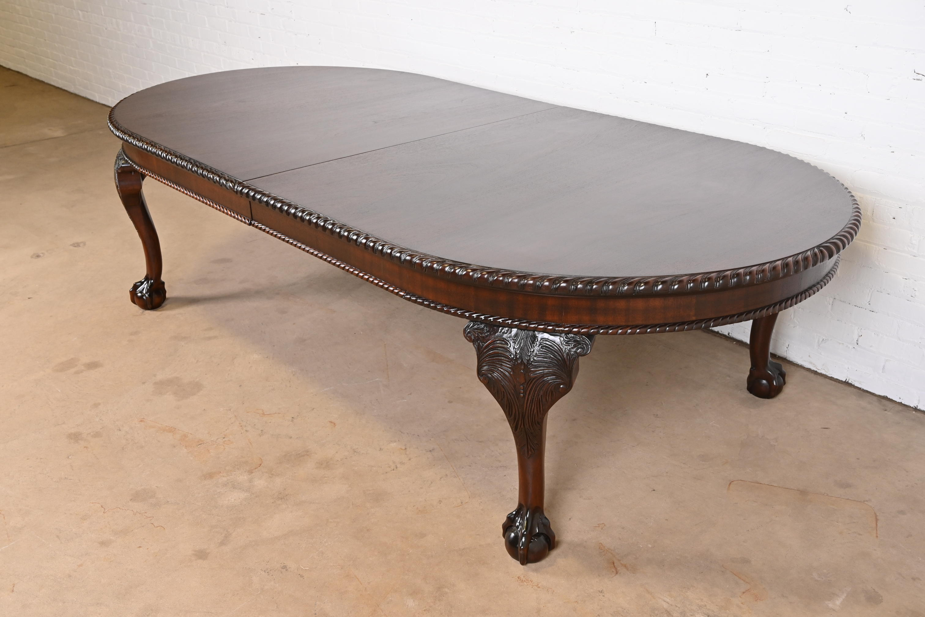 Maitland Smith Monumental English Chippendale Carved Mahogany Extension Dining Table, Newly Refinished - Image 2