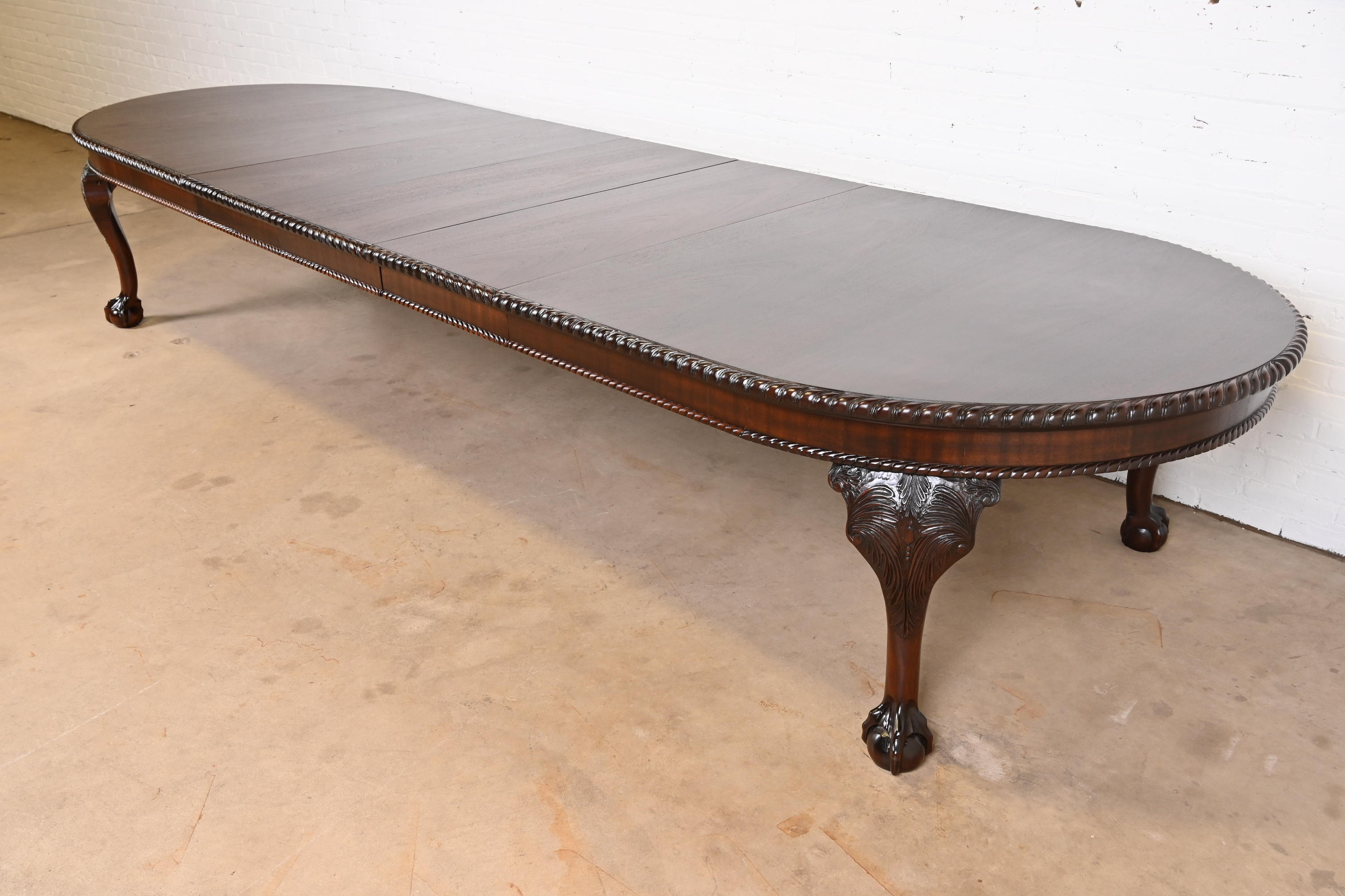 Maitland Smith Monumental English Chippendale Carved Mahogany Extension Dining Table, Newly Refinished - Image 11
