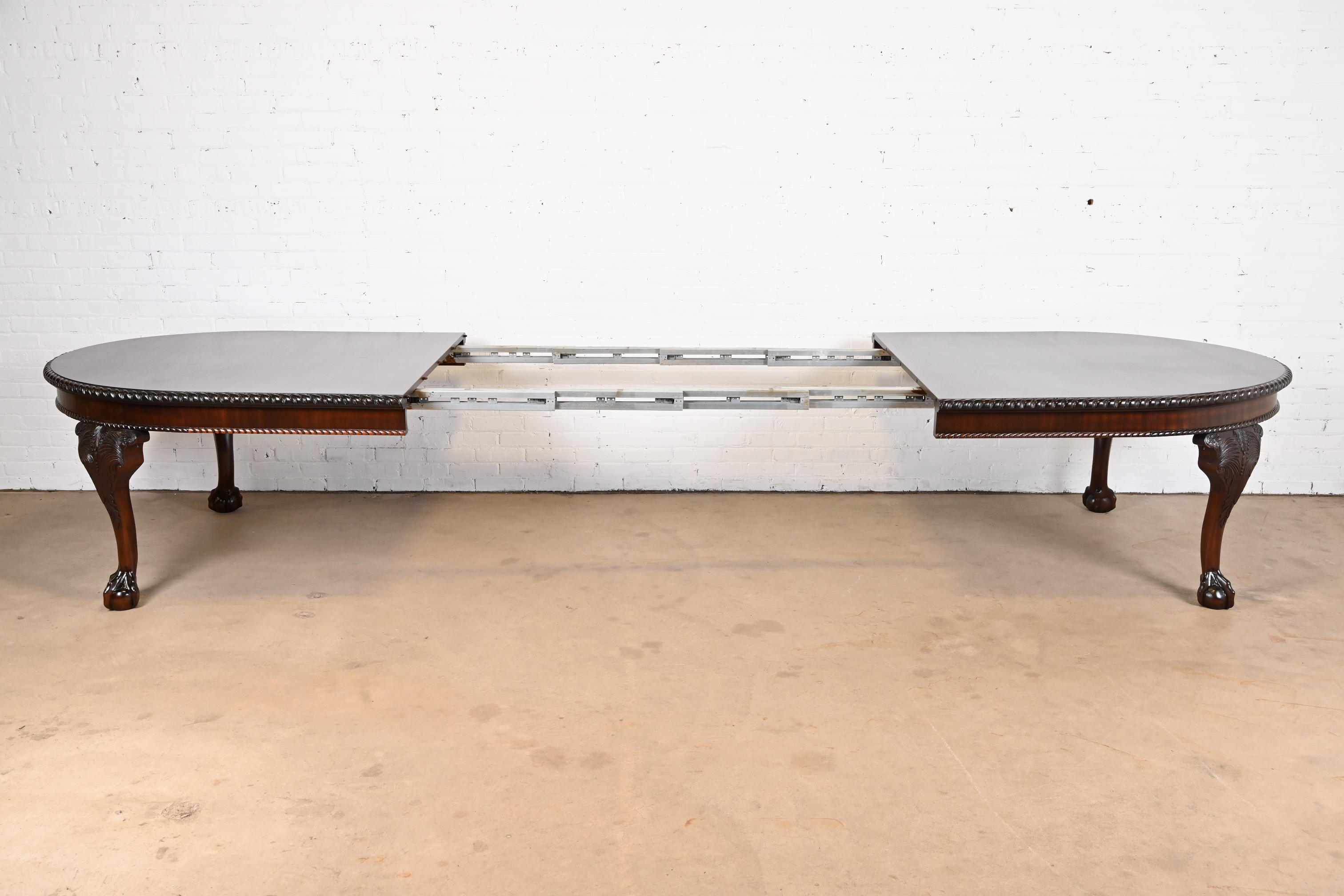Maitland Smith Monumental English Chippendale Carved Mahogany Extension Dining Table, Newly Refinished - Image 9