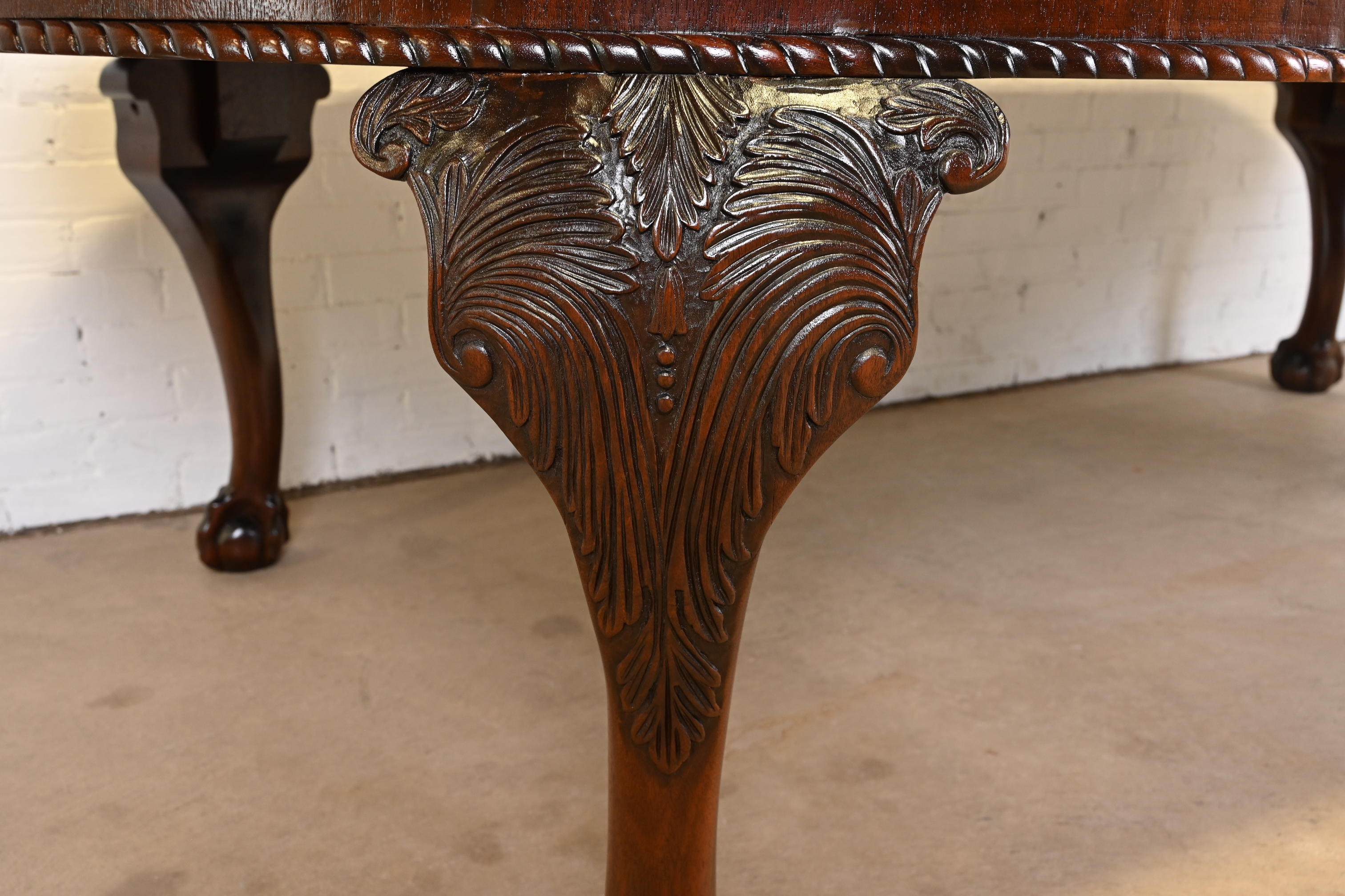 Maitland Smith Monumental English Chippendale Carved Mahogany Extension Dining Table, Newly Refinished - Image 6