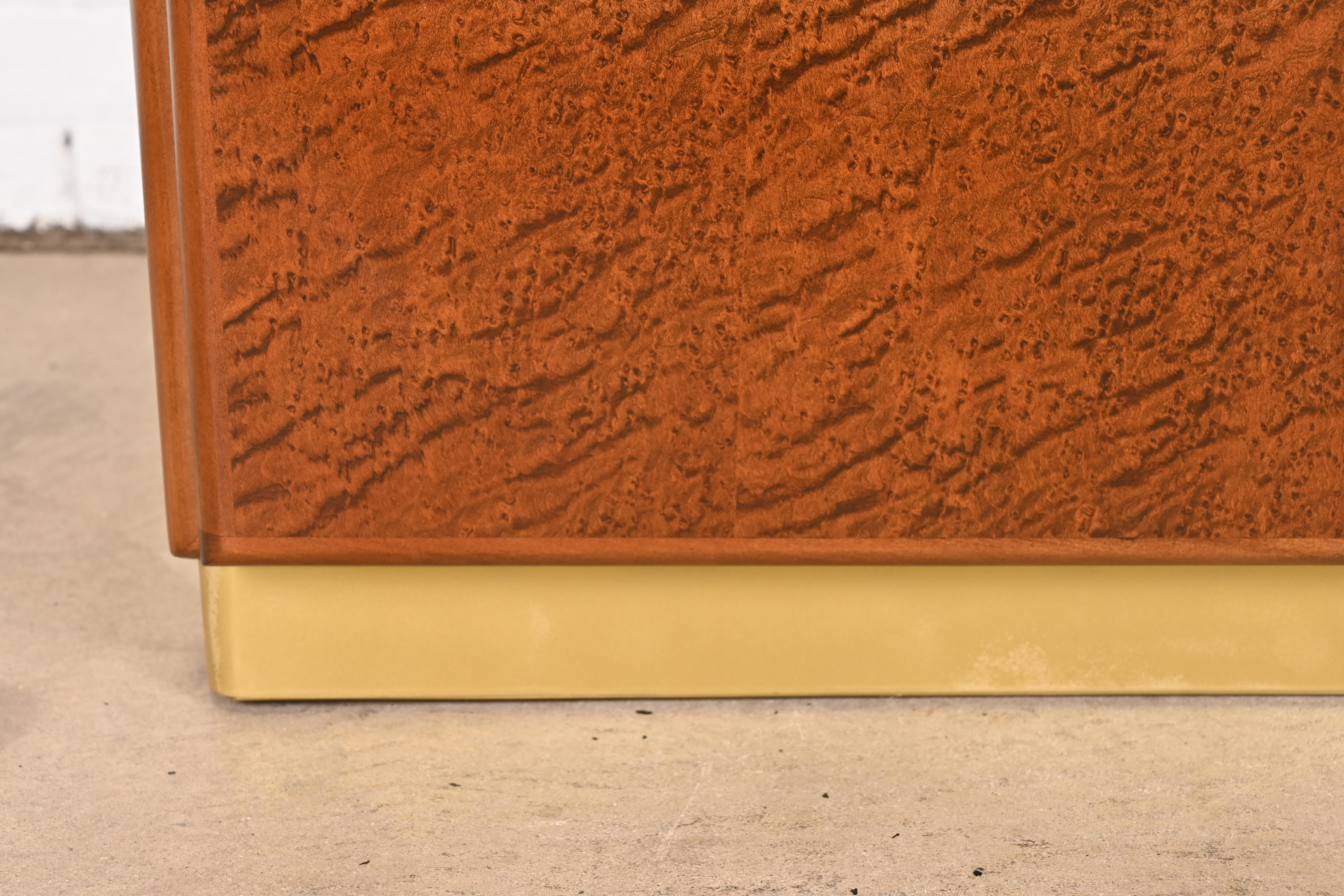 Milo Baughman for Thayer Coggin Birdseye Maple and Brass Bedside Chests, Newly Refinished - Image 12