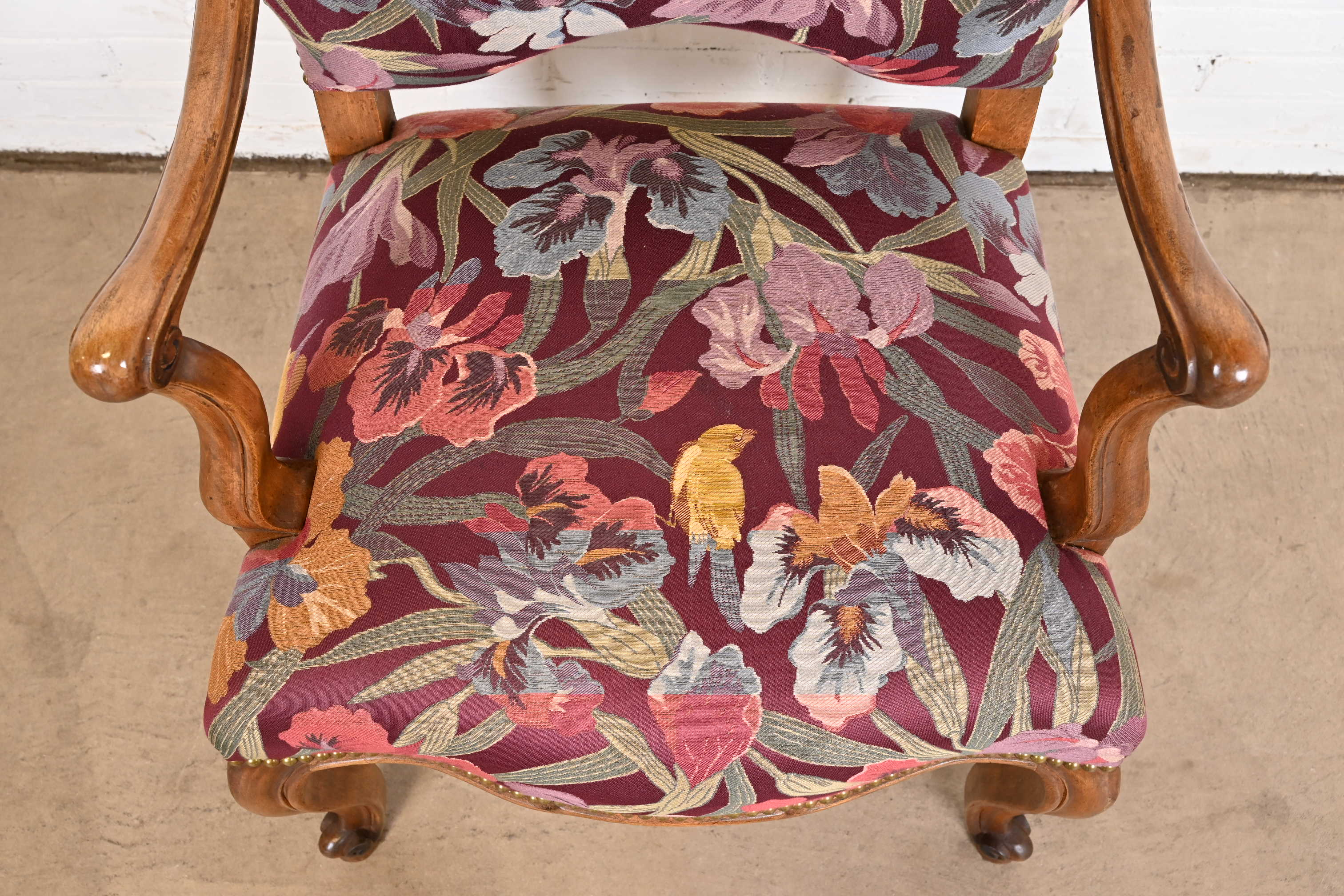 Minton Spidell French Louis XV Style Walnut Dining Arm Chairs, Set of Six - Image 7