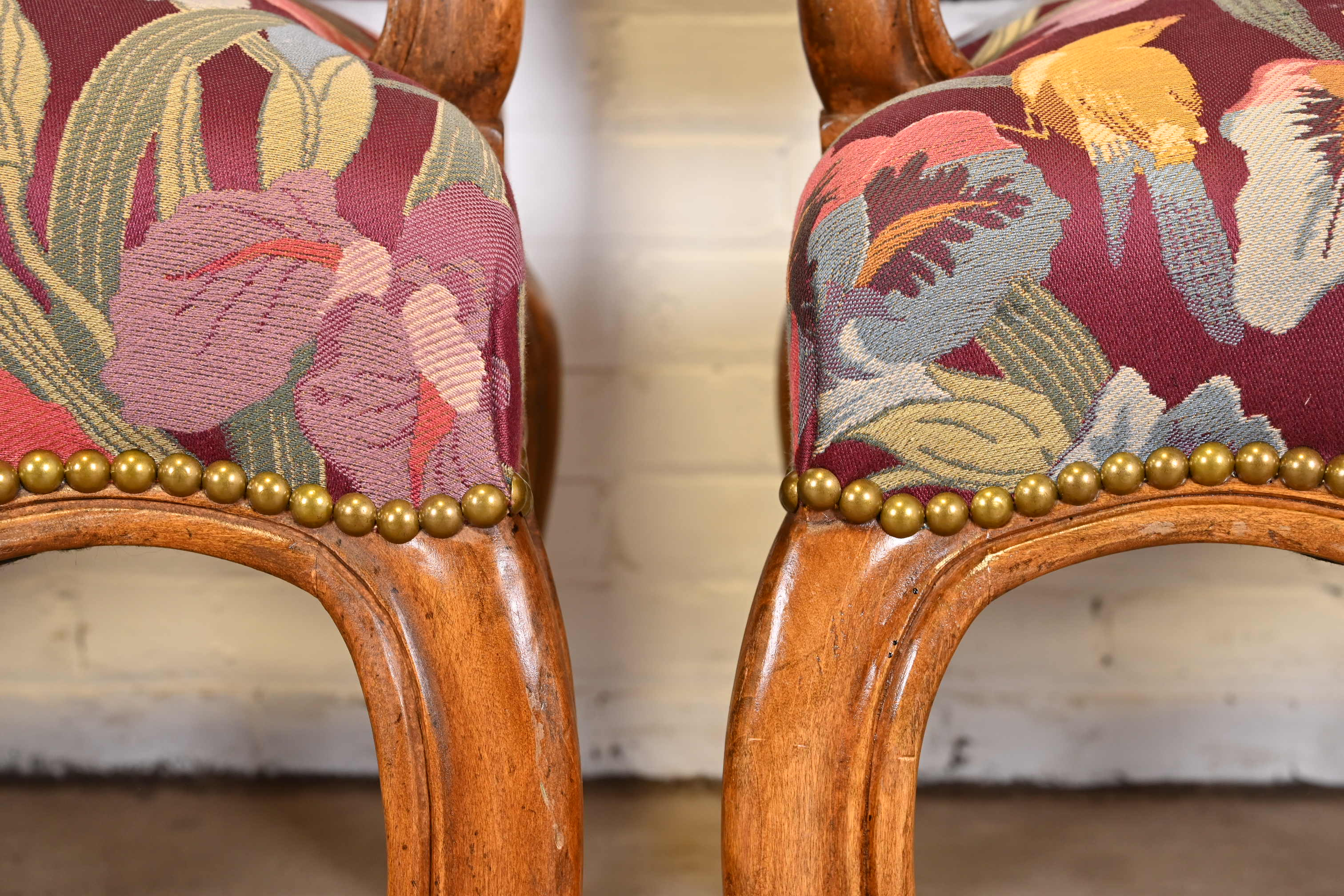Minton Spidell French Louis XV Style Walnut Dining Arm Chairs, Set of Six - Image 9