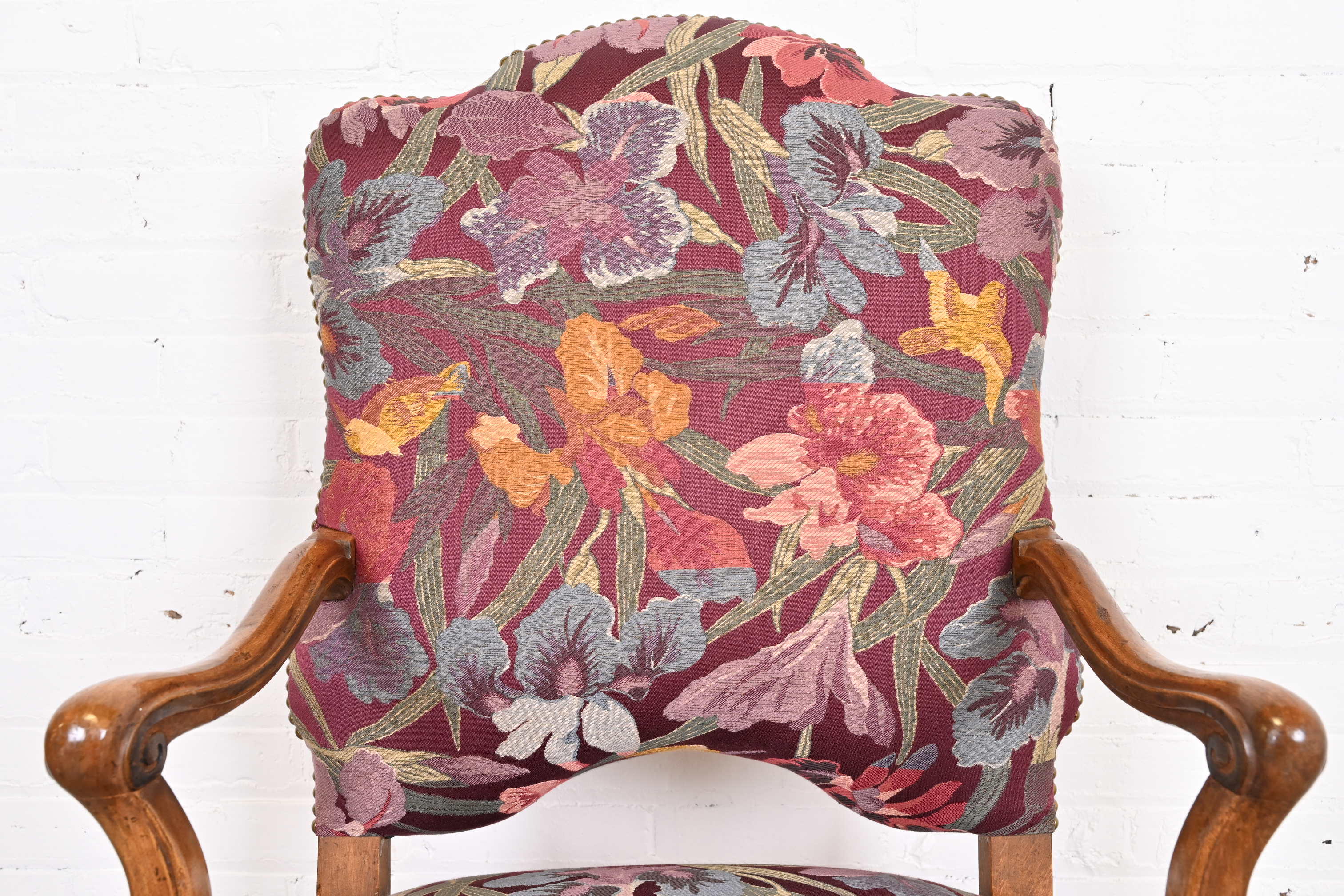 Minton Spidell French Louis XV Style Walnut Dining Arm Chairs, Set of Six - Image 6