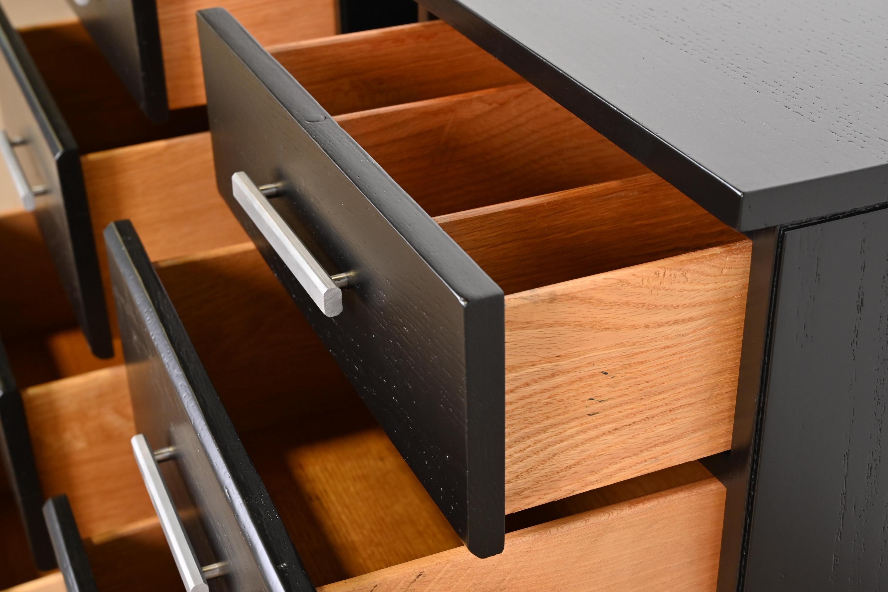 Raymond Loewy for Mengel Mid-Century Modern Black Lacquered Bedside Chests, Newly Refinished - Image 7