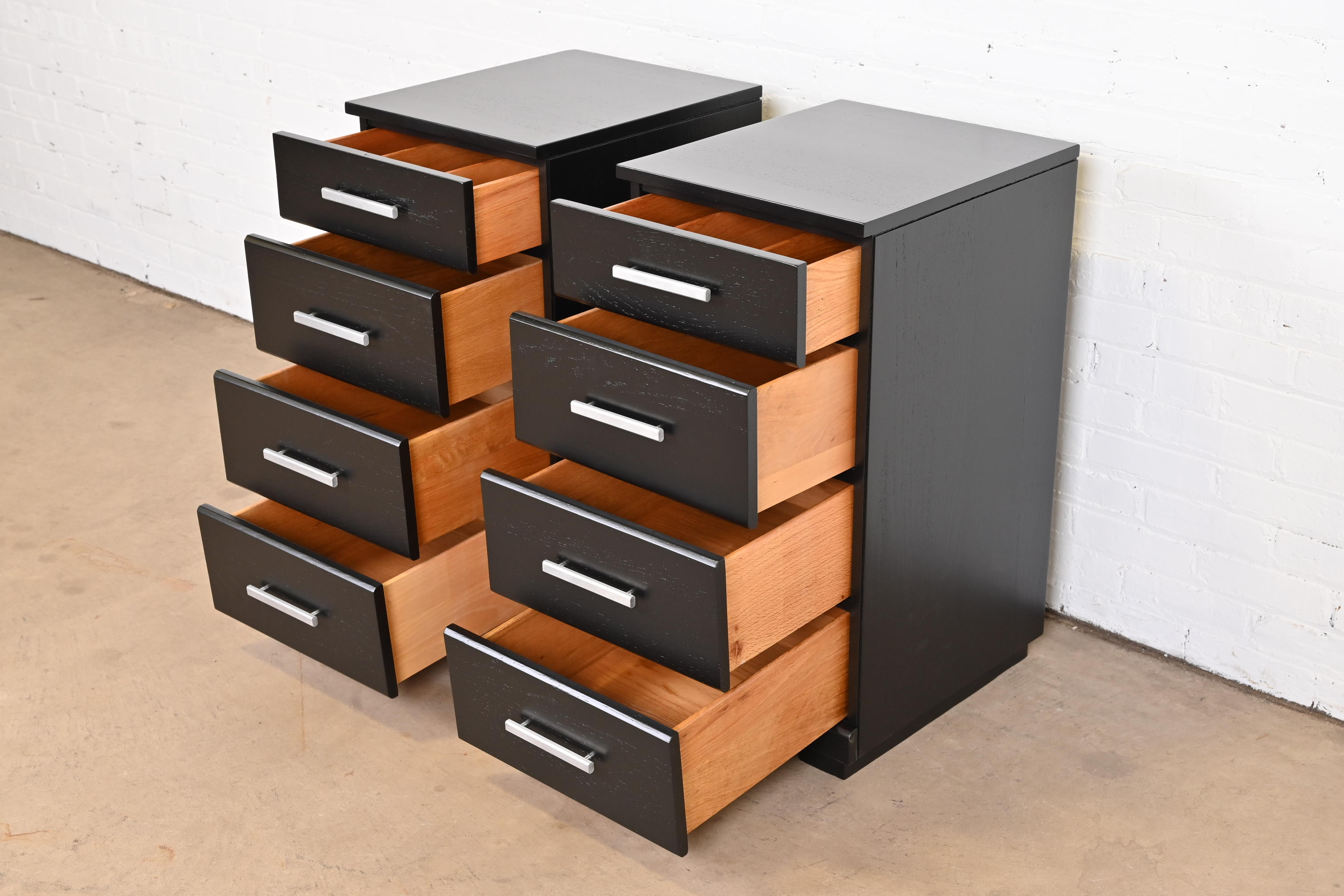 Raymond Loewy for Mengel Mid-Century Modern Black Lacquered Bedside Chests, Newly Refinished - Image 6