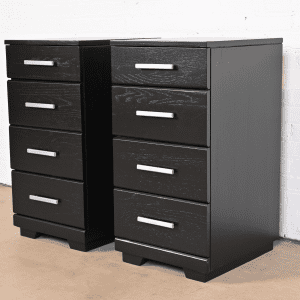 Raymond Loewy for Mengel Mid-Century Modern Black Lacquered Bedside Chests, Newly Refinished