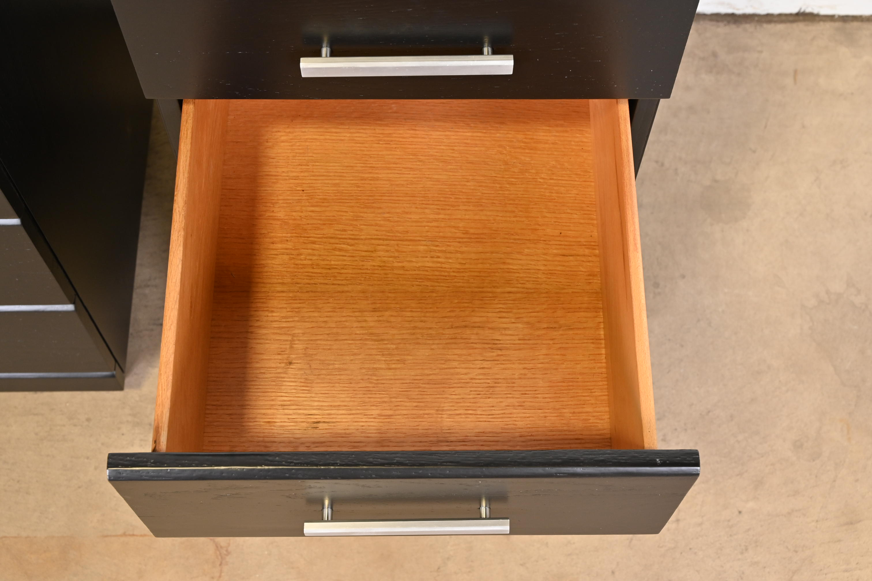 Raymond Loewy for Mengel Mid-Century Modern Black Lacquered Bedside Chests, Newly Refinished - Image 8