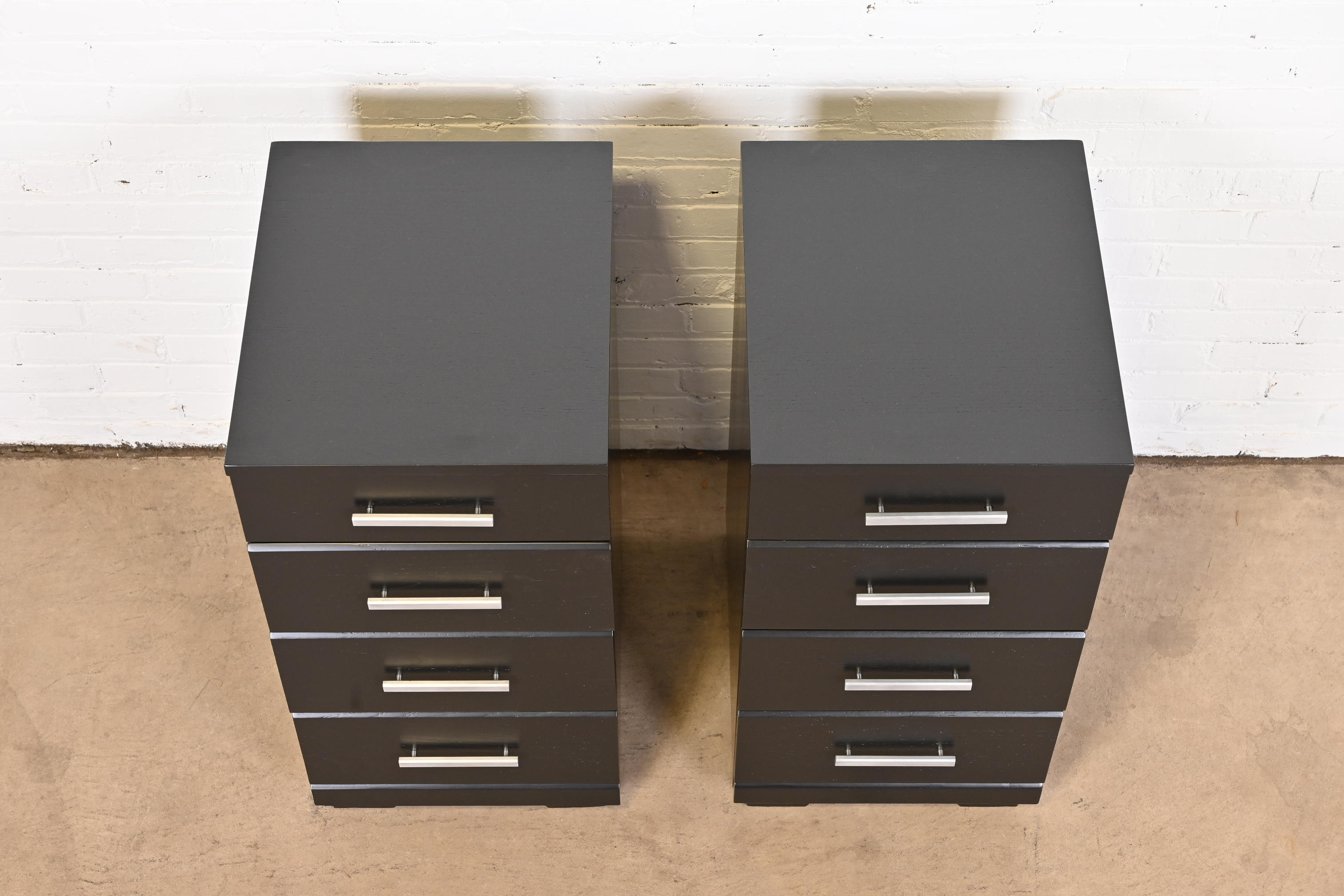 Raymond Loewy for Mengel Mid-Century Modern Black Lacquered Bedside Chests, Newly Refinished - Image 10