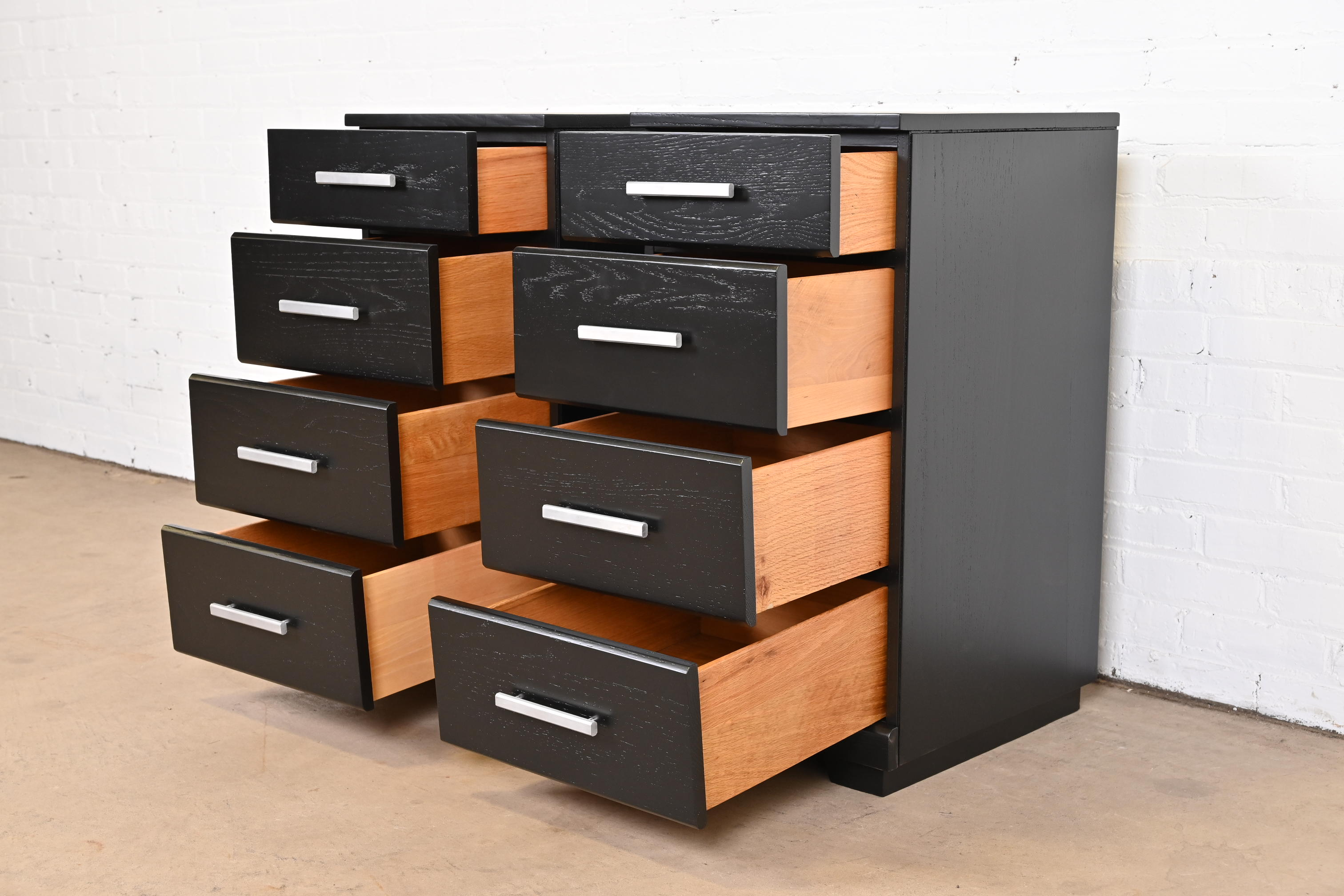 Raymond Loewy for Mengel Mid-Century Modern Black Lacquered Bedside Chests, Newly Refinished - Image 5
