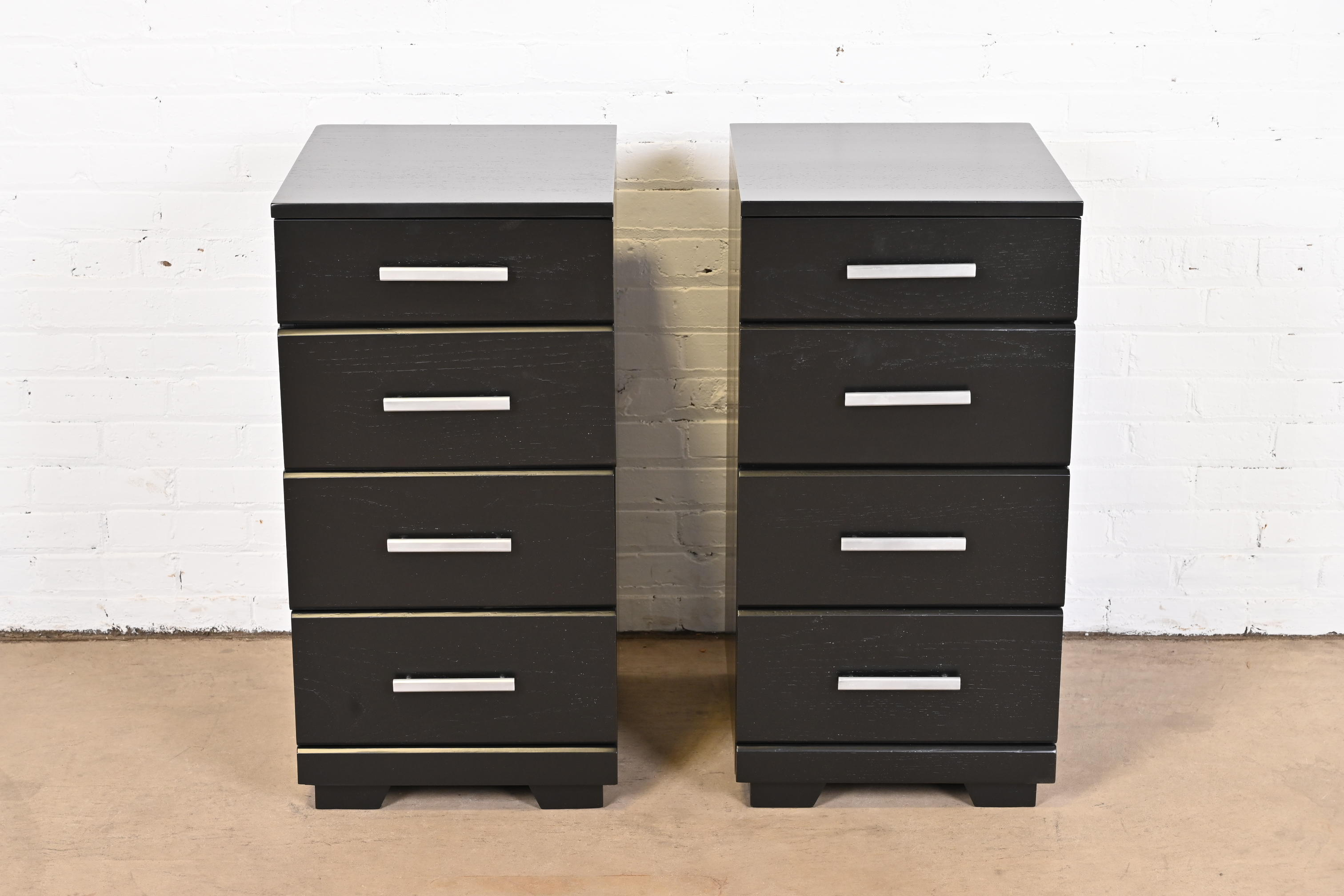 Raymond Loewy for Mengel Mid-Century Modern Black Lacquered Bedside Chests, Newly Refinished - Image 4