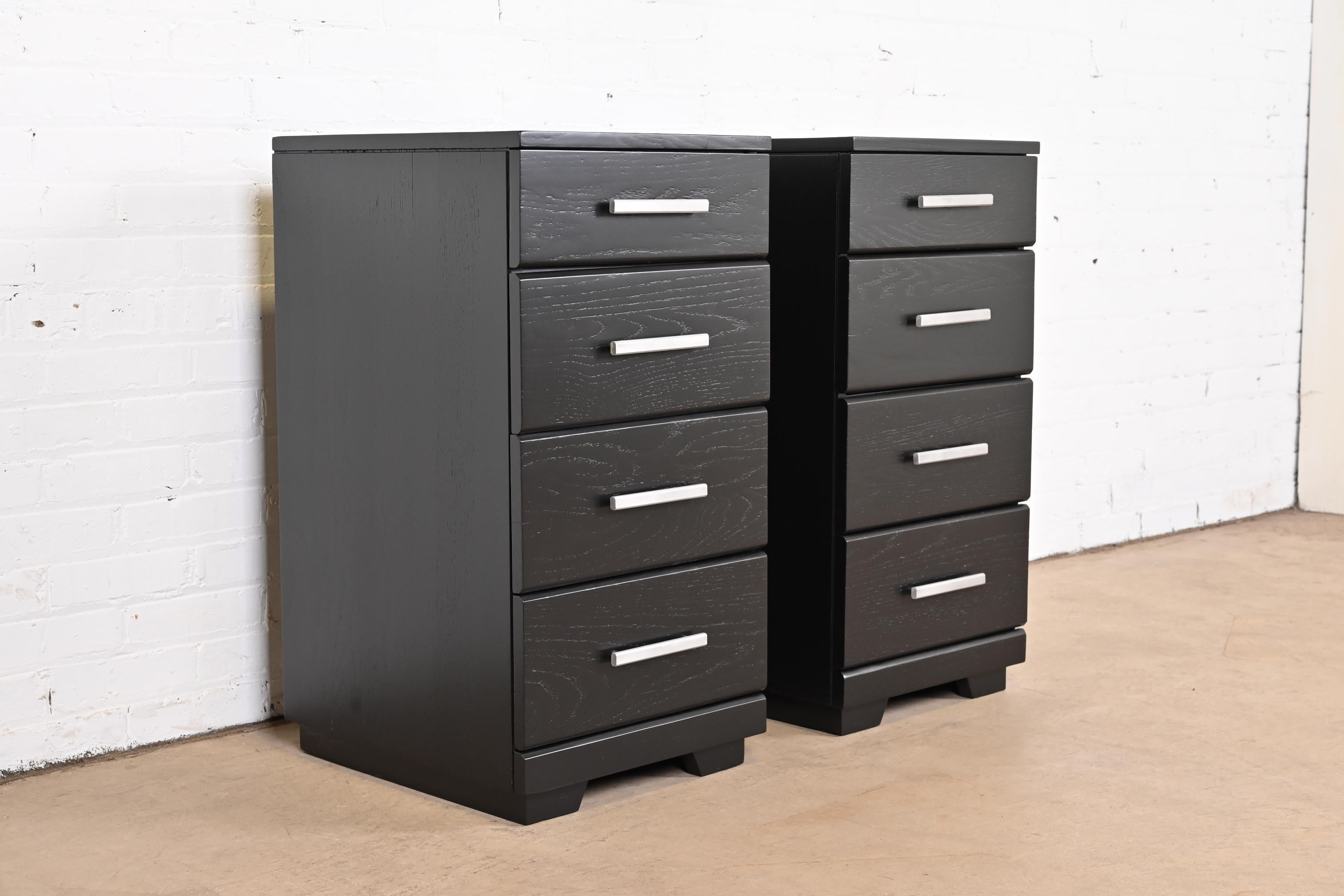 Raymond Loewy for Mengel Mid-Century Modern Black Lacquered Bedside Chests, Newly Refinished - Image 2