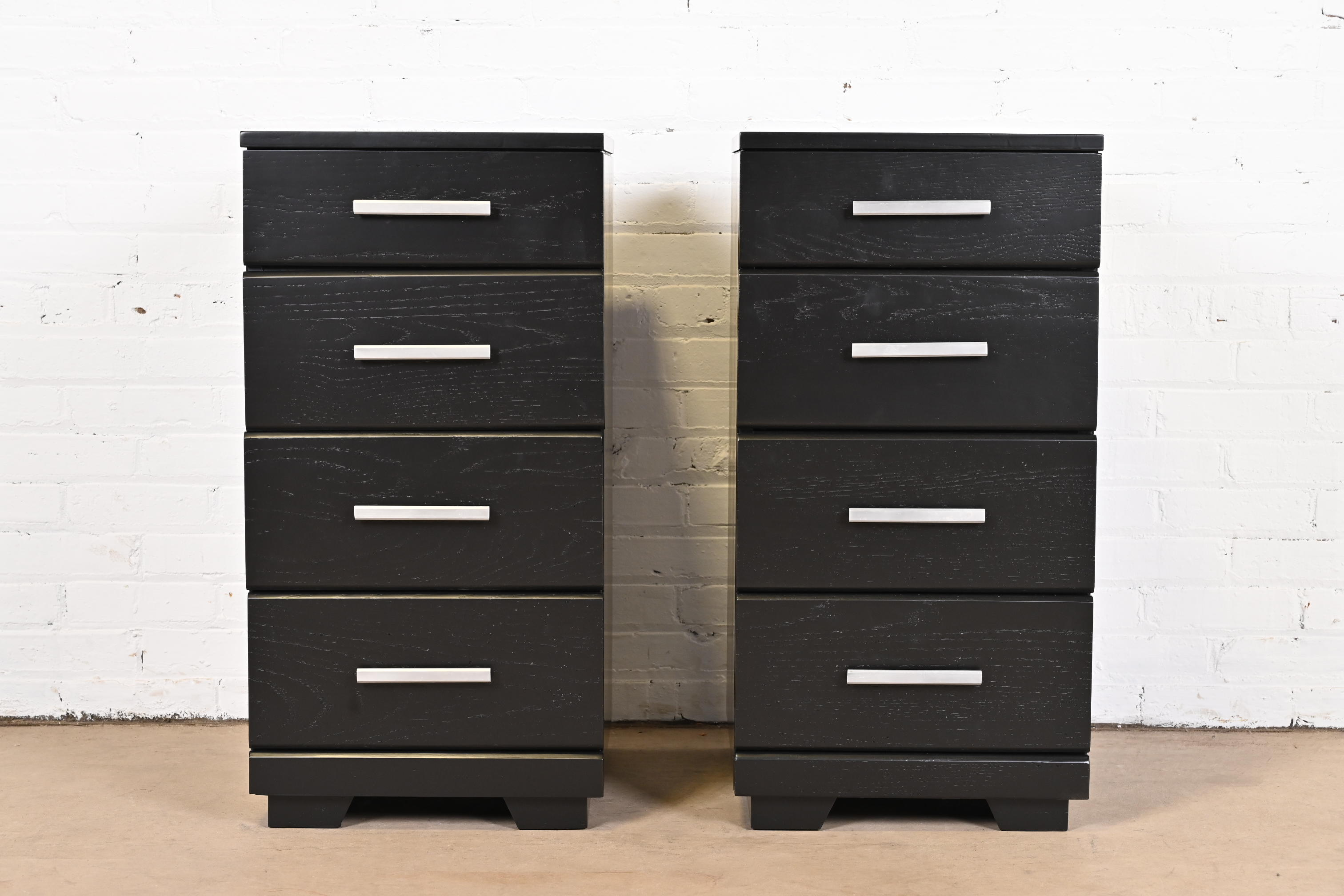 Raymond Loewy for Mengel Mid-Century Modern Black Lacquered Bedside Chests, Newly Refinished - Image 3