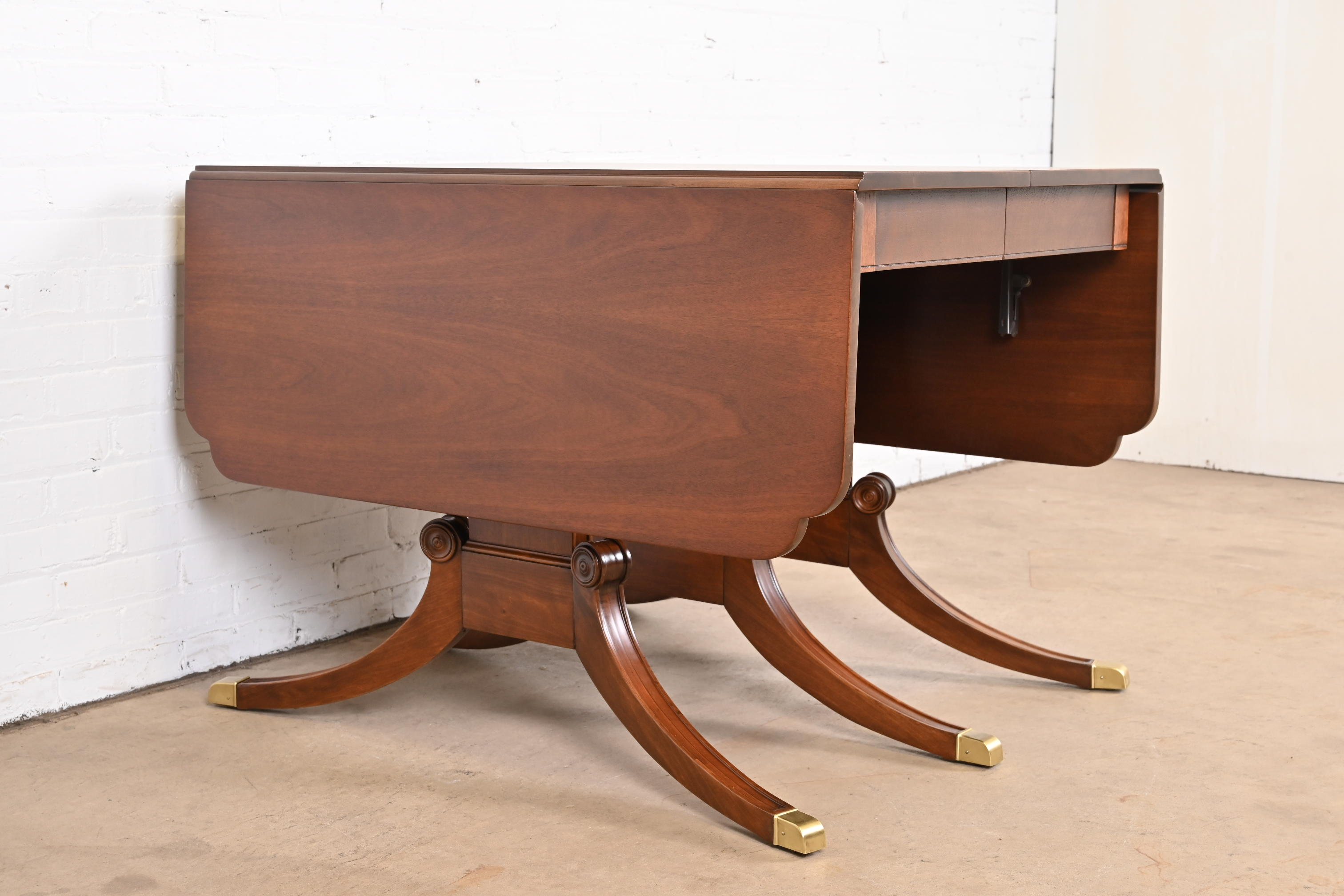 Drexel Georgian Mahogany Triple Pedestal Extension Dining Table, Newly Refinished - Image 10